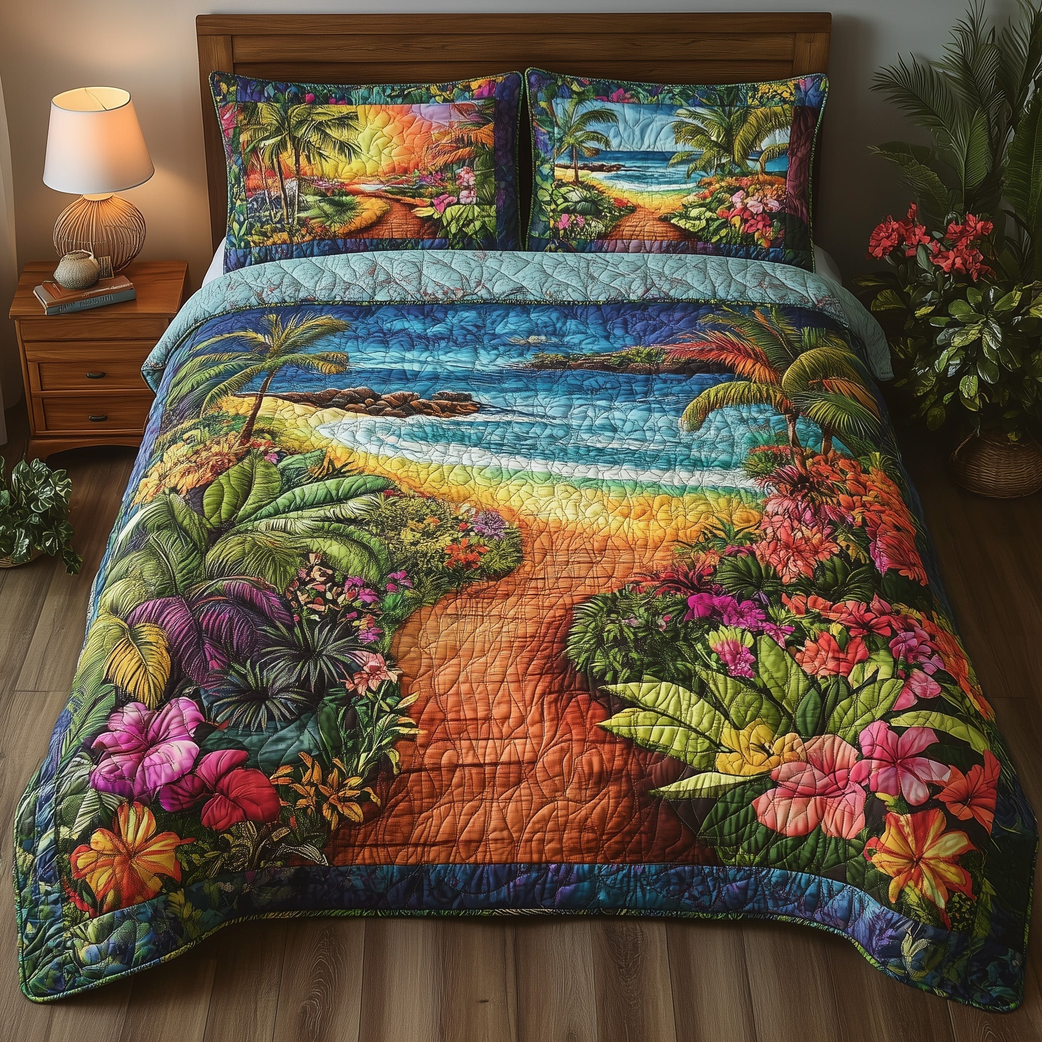 Tropical Path Quilted Bedding Set Tropical Path Forest Gift For Path Lovers - Tradiviet