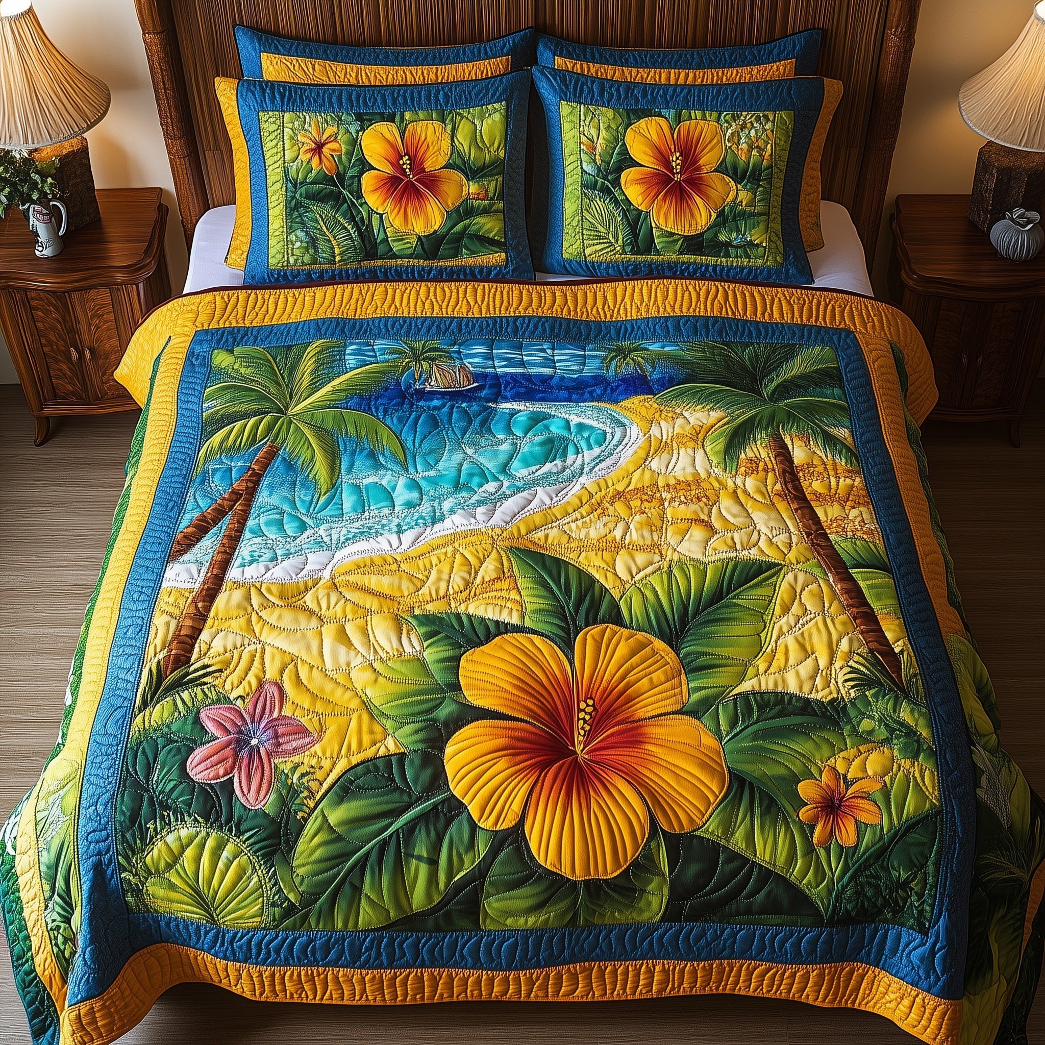 Tropical Vibe Quilted Bedding Set Tropical Vibe Homeware Gift For Tropical Lovers - Tradiviet