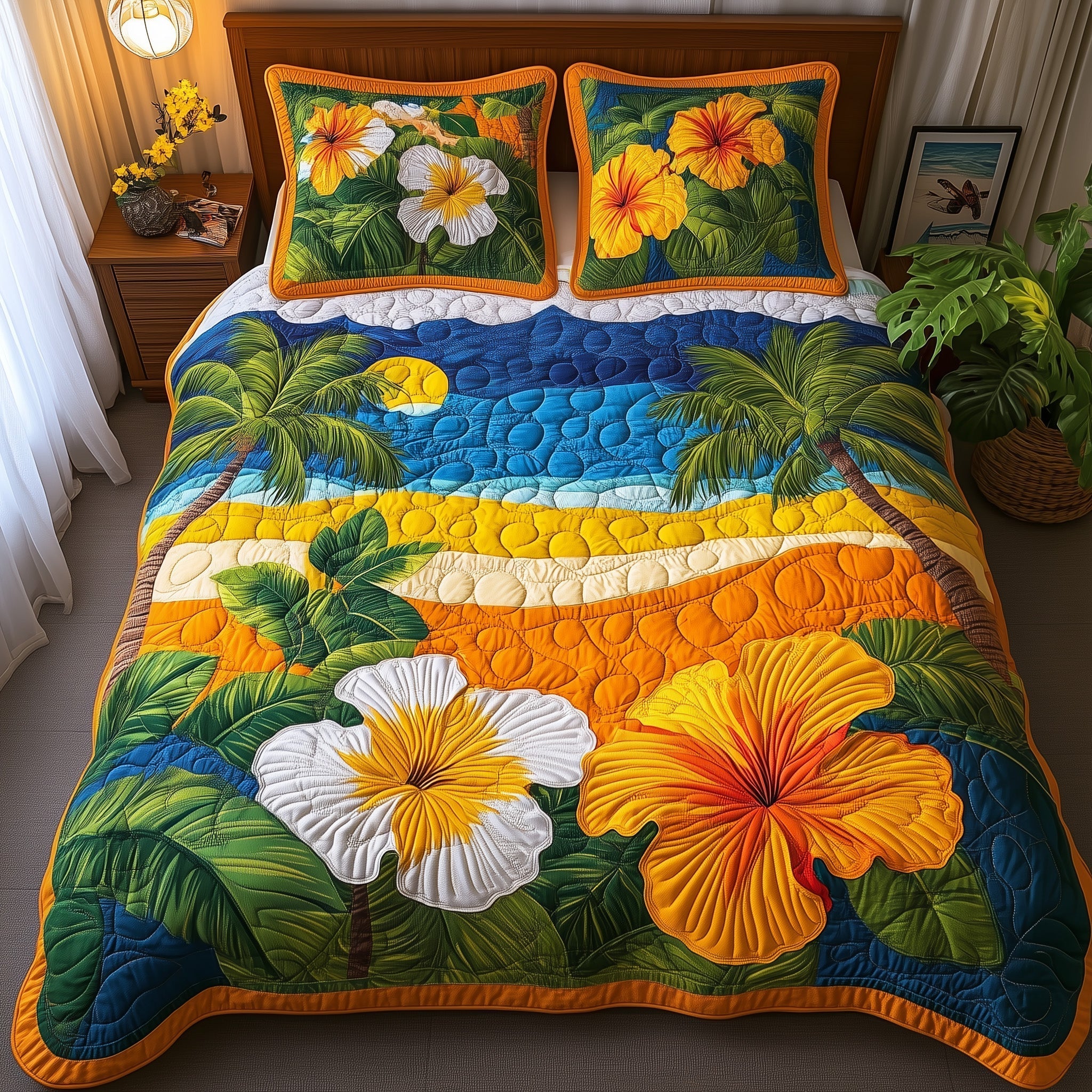 Tropical Vibe Quilted Bedding Set Tropical Vibe Textile Gift For Tropical Vibe - Tradiviet