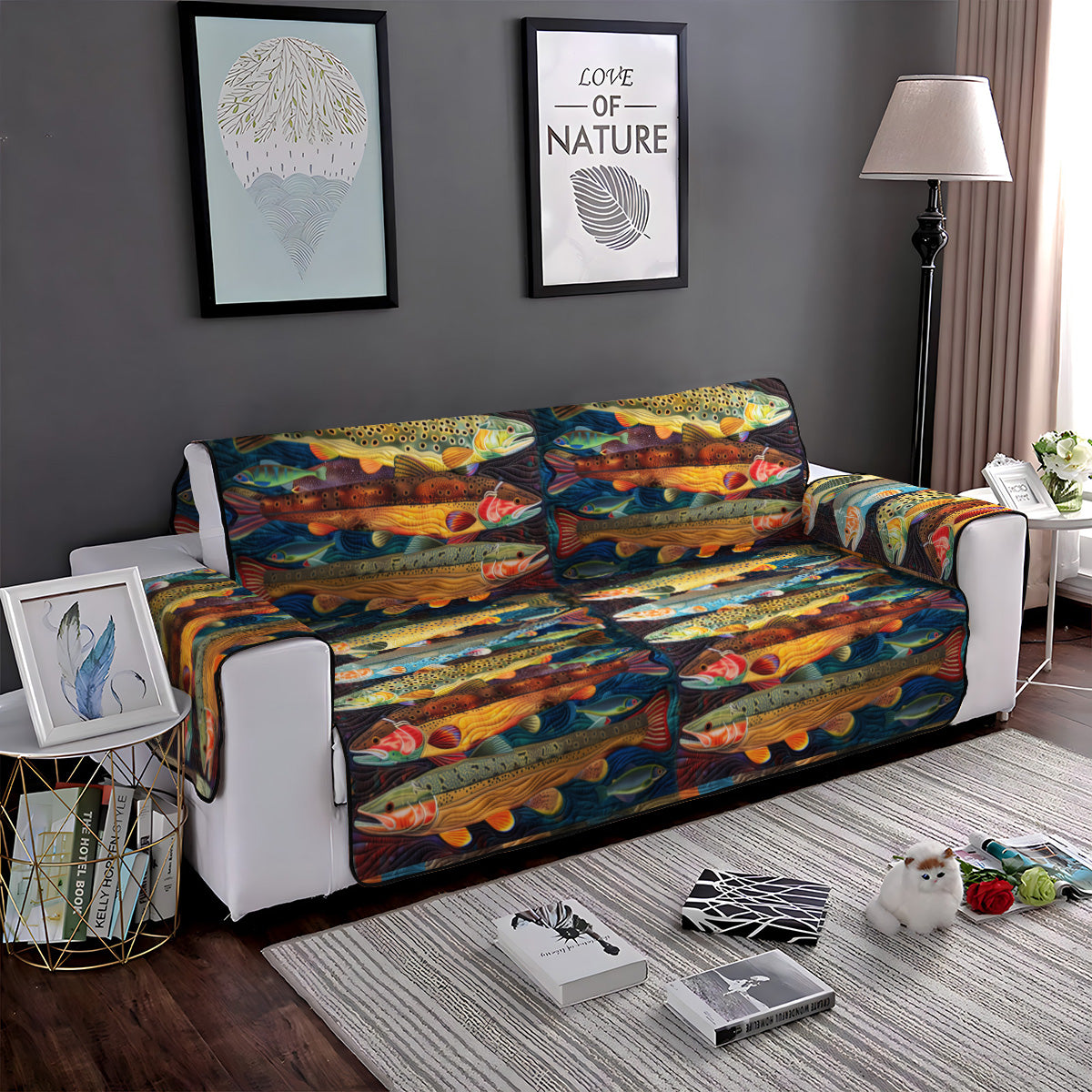 Trout Stream Quilted Sofa Cover Minimalist Room Decor Gifts For New Homes - Tradiviet