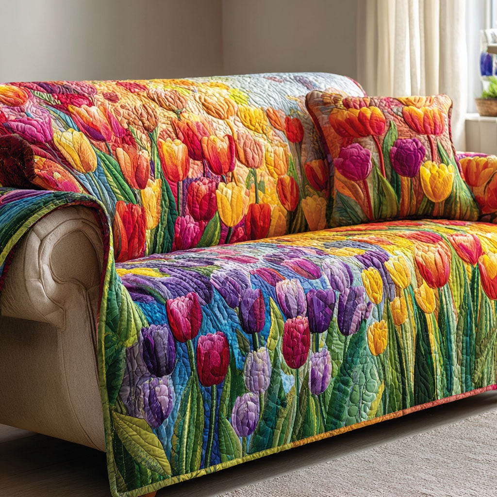 Tulip Symphony Quilted Sofa Cover Best Slip Covers For Furniture Good Gifts For Mom - Tradiviet