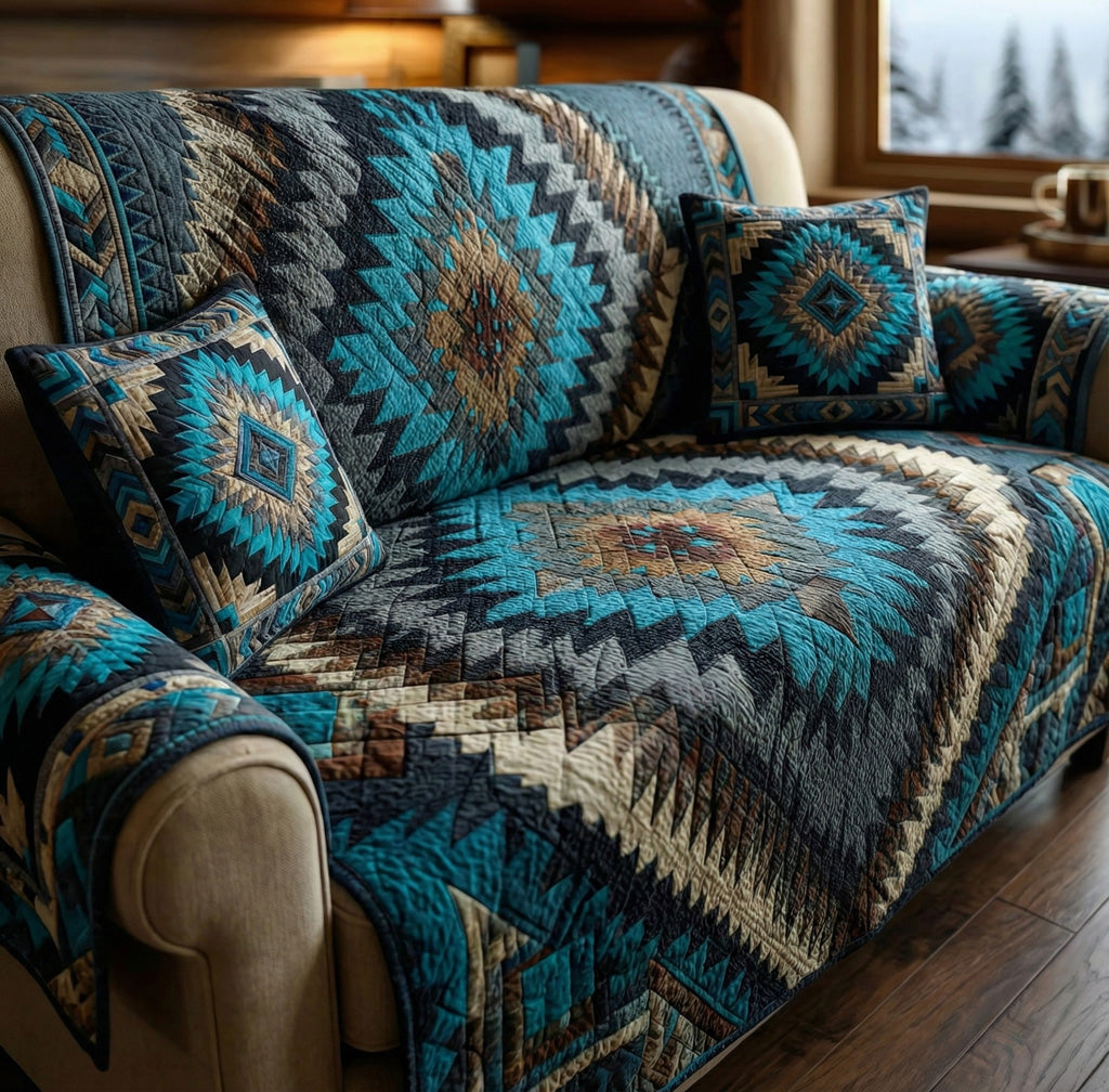 Turquoise Mesa Quilted Sofa Cover Beautiful Home Room Decor Home Gifts For Him - Tradiviet
