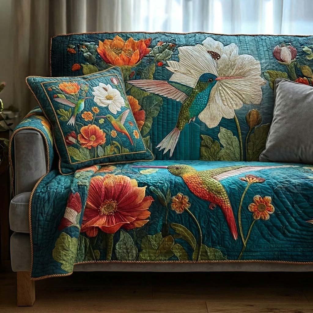 Turquoise Petal Dream Quilted Sofa Cover Room Room Decor Ideas Home Gift For Him - Tradiviet