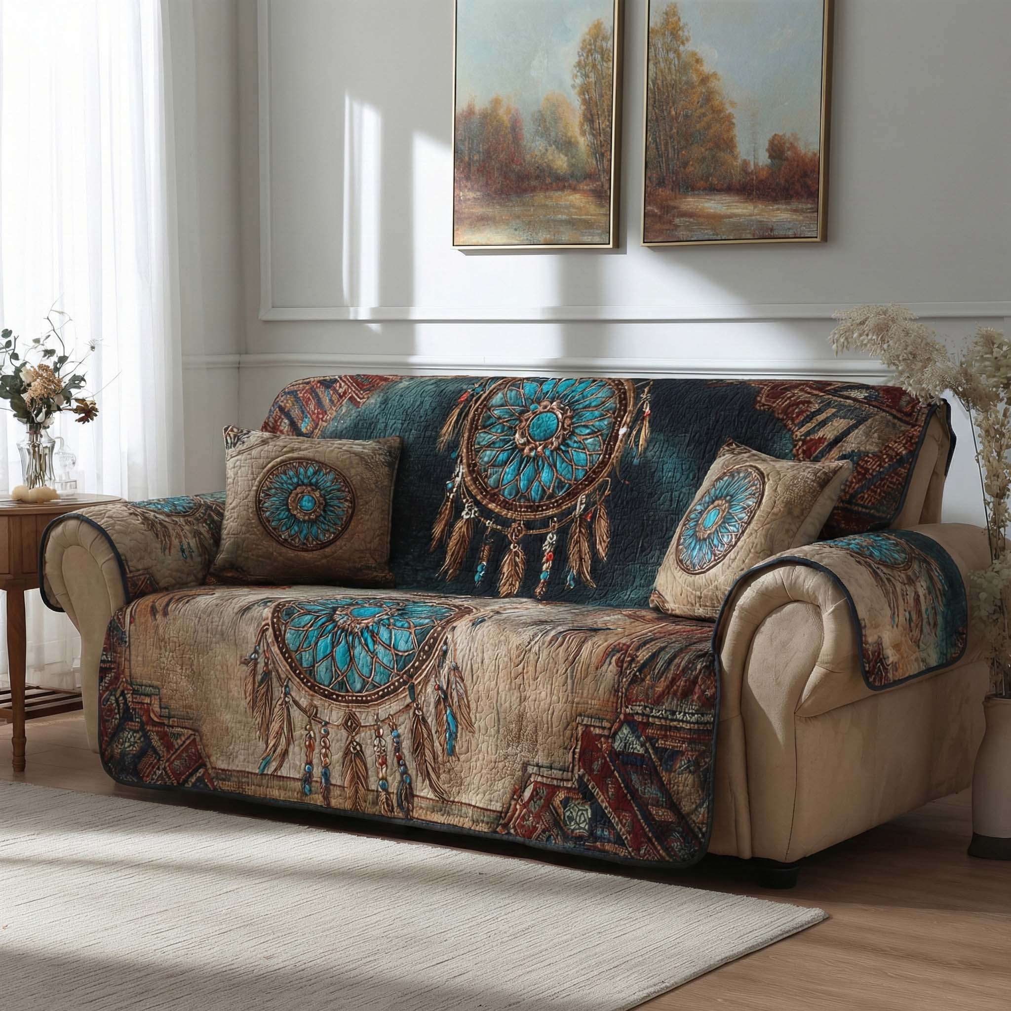 Turquoise Spirit Quilted Sofa Cover Minimalist Room Decor Home Lover Gift Ideas - Tradiviet