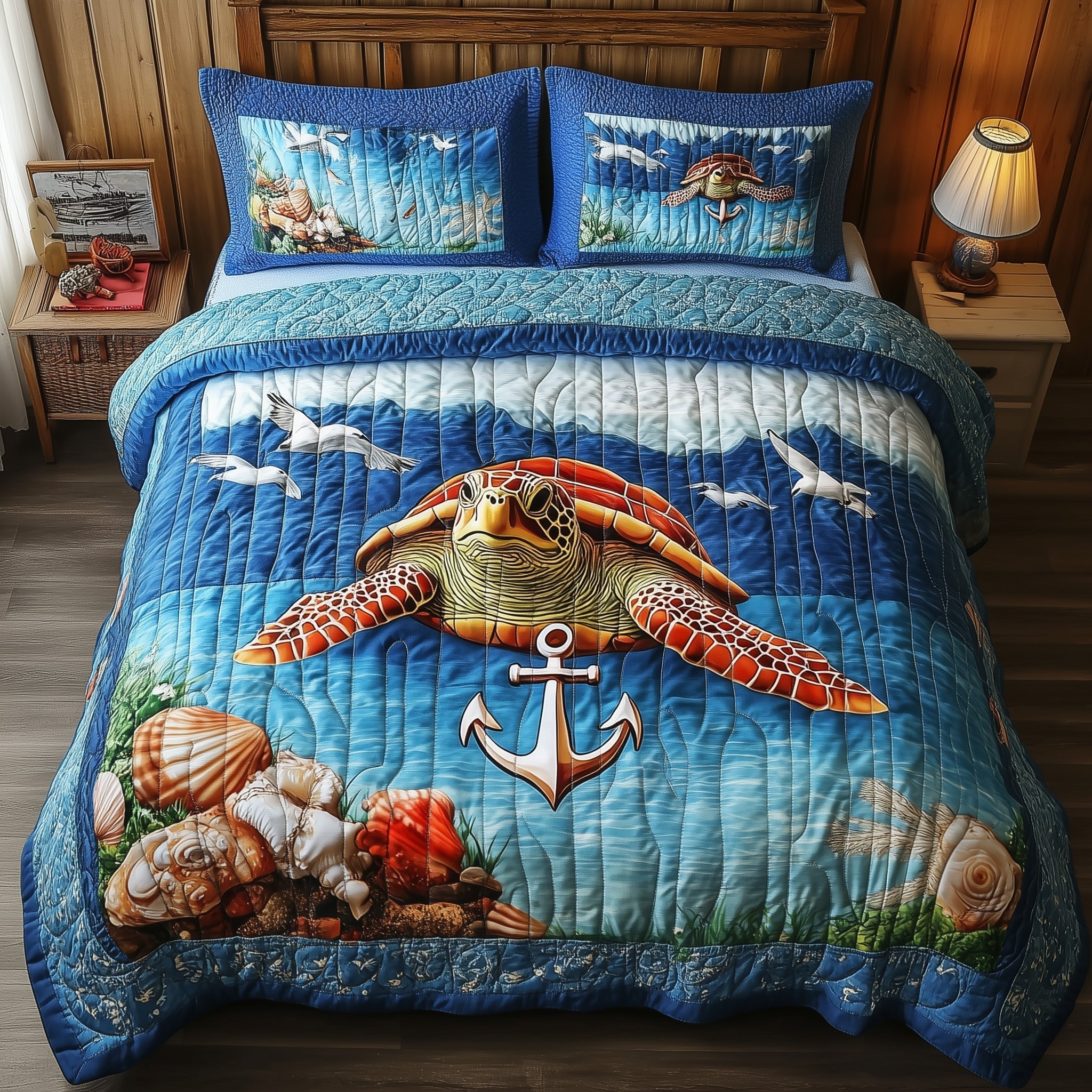 Turtle Anchor Quilted Bedding Set Turtle Anchor Peace Gift For Turtle Anchor - Tradiviet