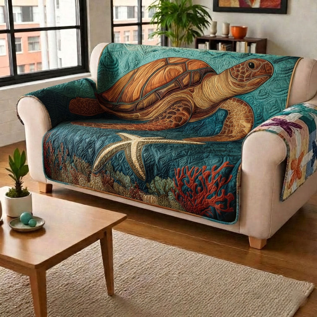 Turtle Bay Quilted Sofa Cover Sofa Chaise Cover Sea Turtle Gifts For Her - Tradiviet