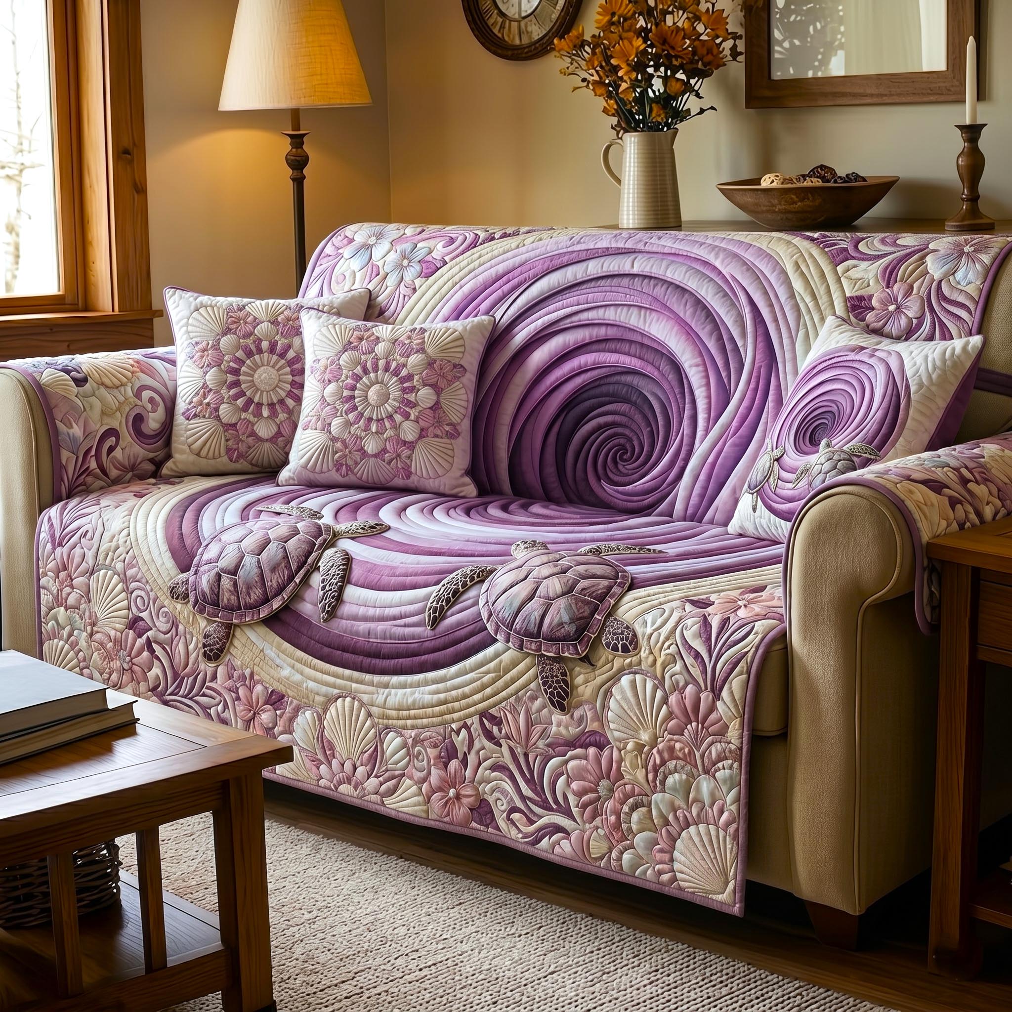 Turtle Drift Quilted Sofa Cover Coastal Home Couch Cover Great Home Decor Finds - Tradiviet