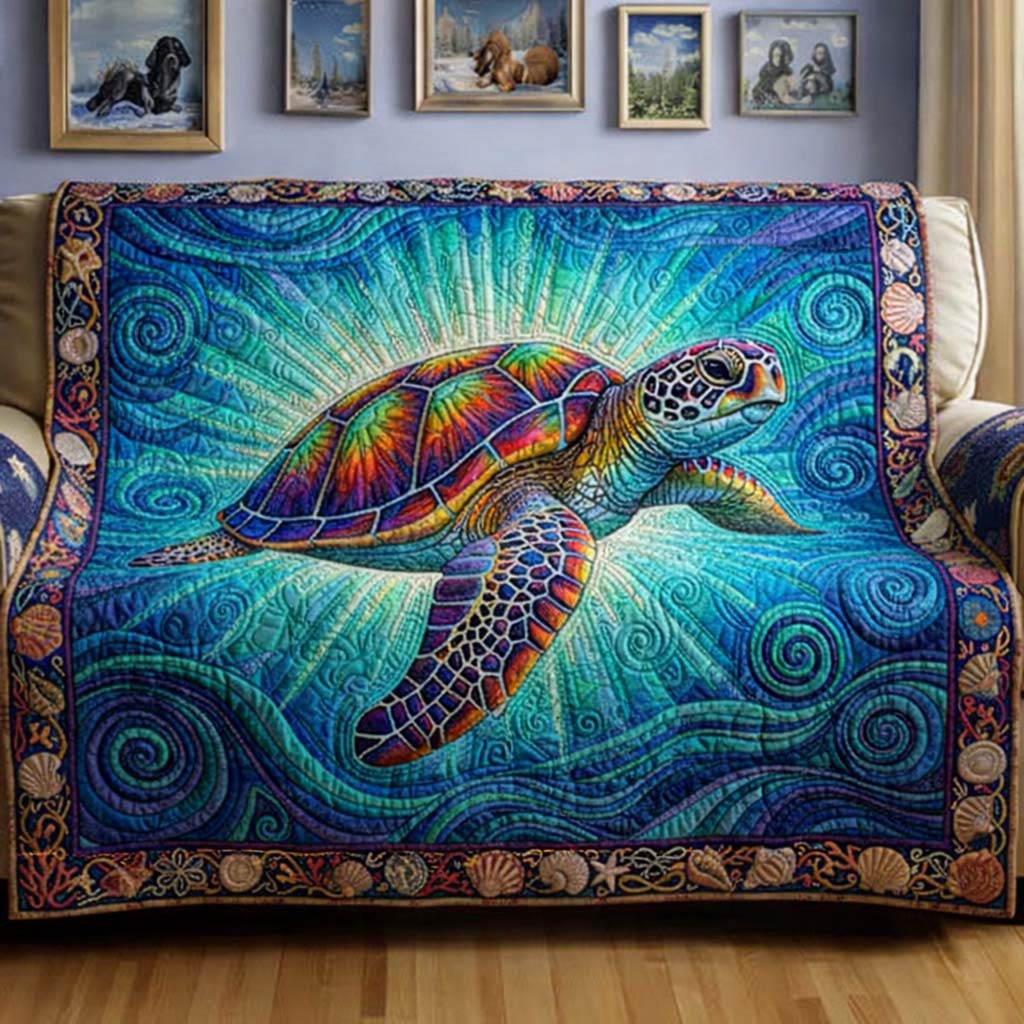 Turtle Drift Quilted Sofa Cover Coastal Home Couch Cover Room Decor Gift Ideas - Tradiviet