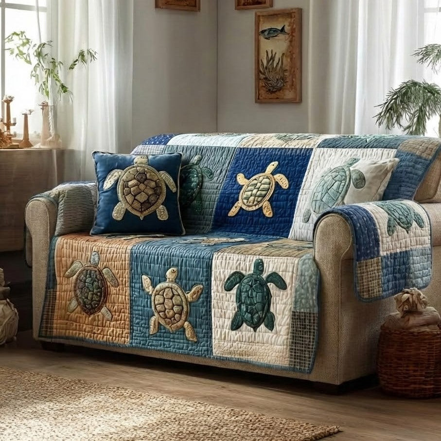 Turtle Journey Quilted Sofa Cover Sofa Chaise Cover Gifts That Help Sea Turtles - Tradiviet