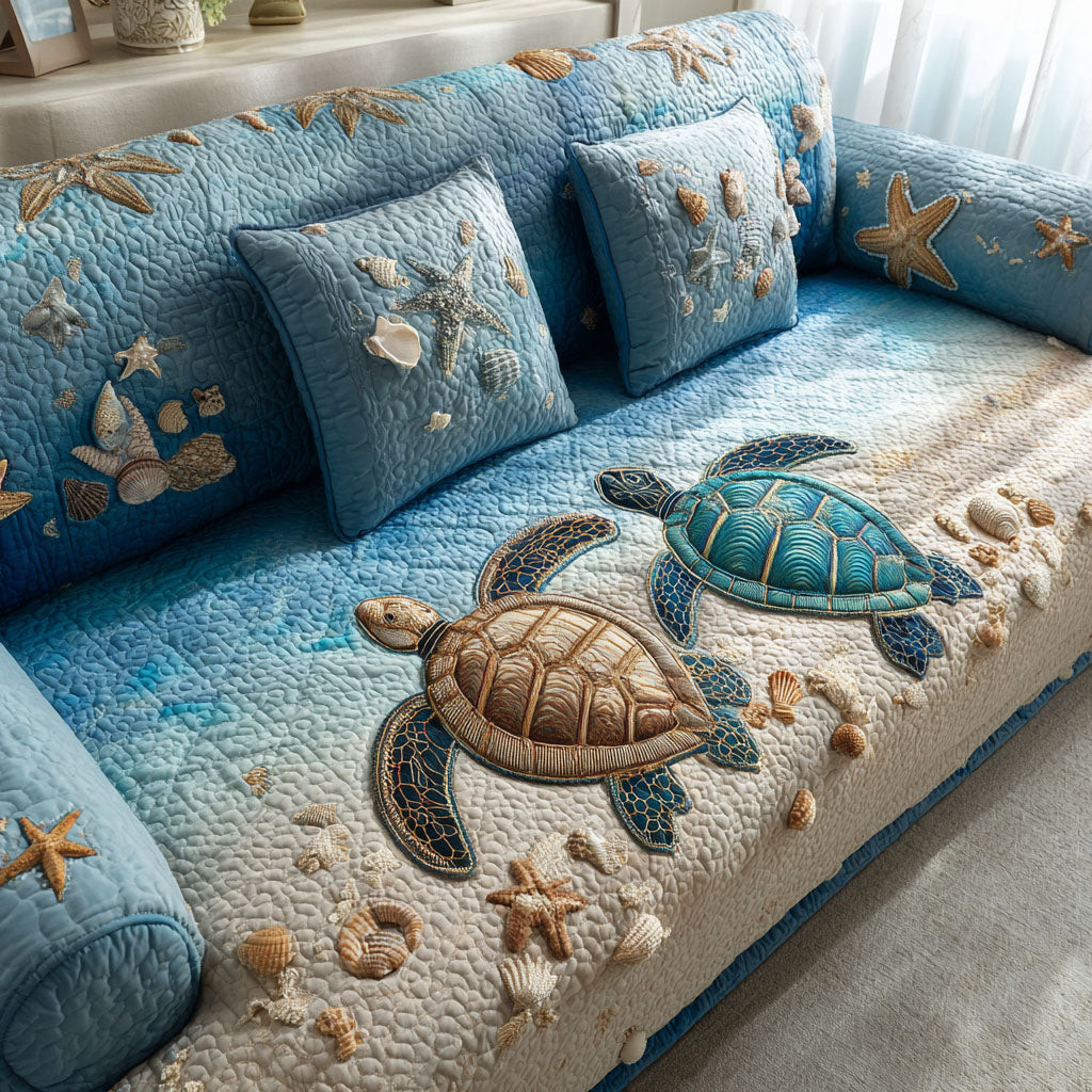 Turtle Lagoon Coast Quilted Sofa Cover Sofa Protector Gift Ideas For Sea Turtle Lovers - Tradiviet