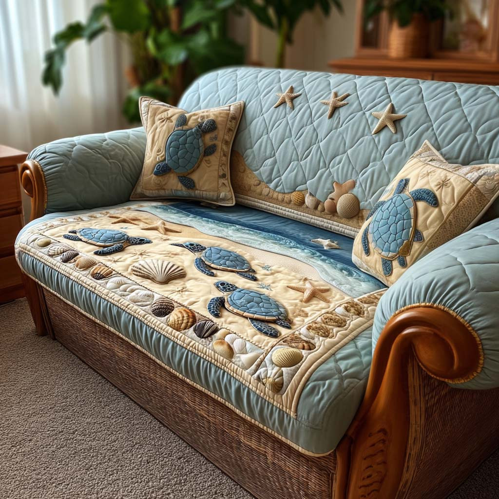 Turtle Path Quilted Sofa Cover Best Slip Cover Sofa Sea Turtle Gift Ideas - Tradiviet