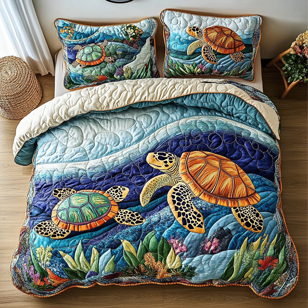Turtle Quilted Bedding Set Turtle Home Finish Gift For Turtle Dad - Tradiviet