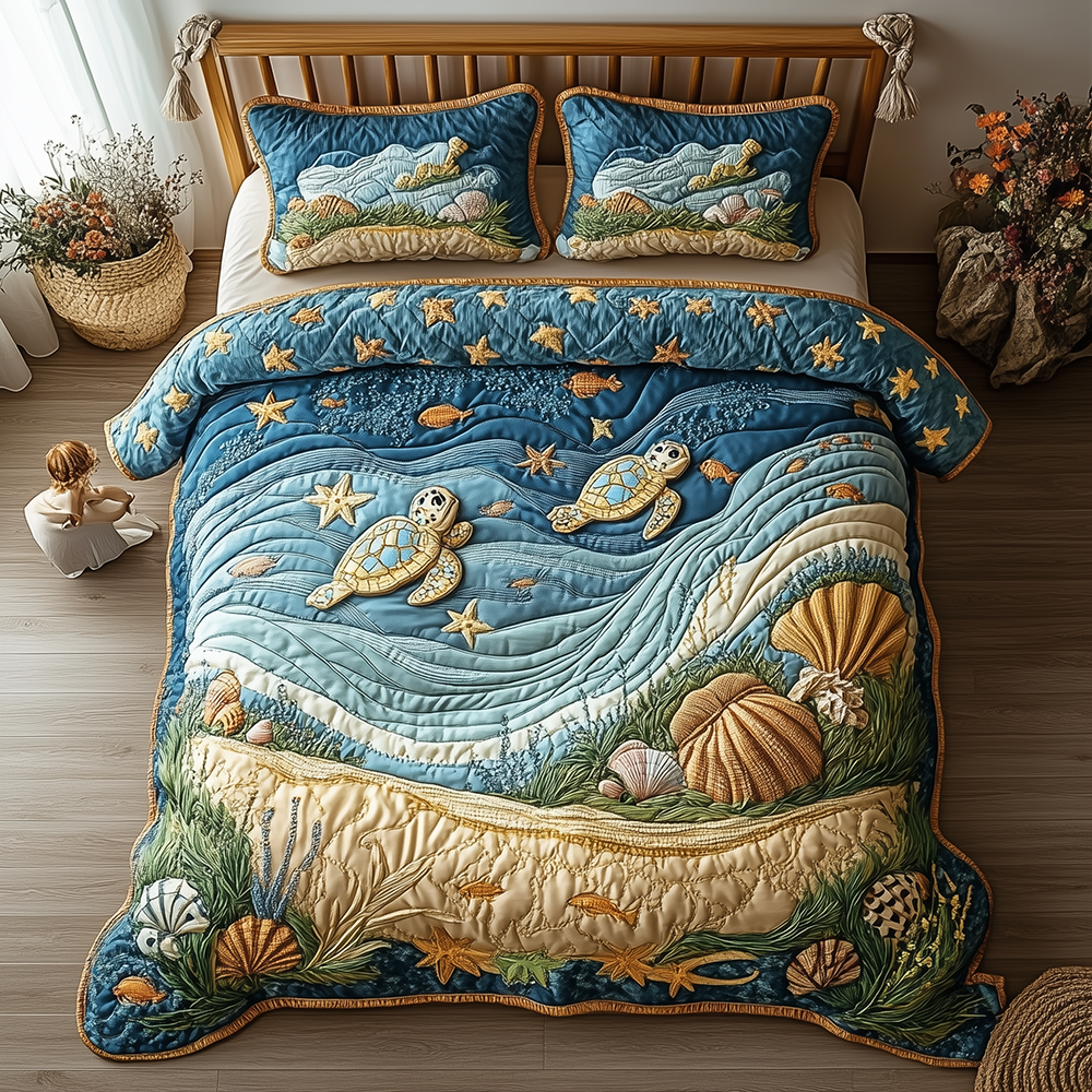 Turtle Quilted Bedding Set Turtle Home Heritage Gift For Turtle Husband - Tradiviet