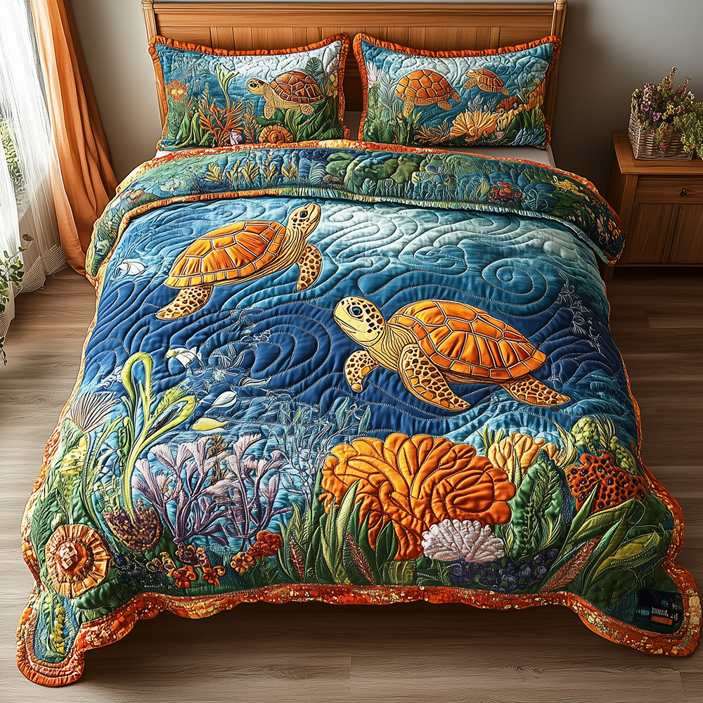 Turtle Quilted Bedding Set Turtle Home Inspiration Gift For Turtle Friends - Tradiviet