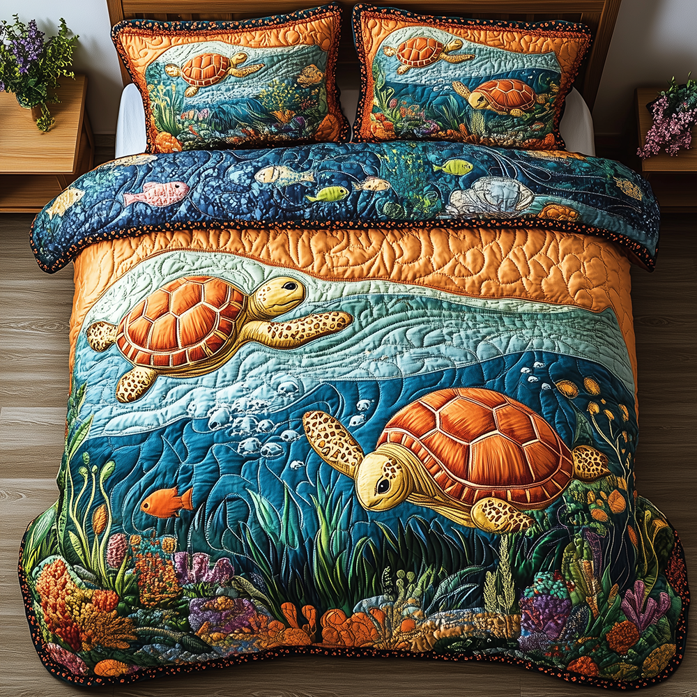 Turtle Quilted Bedding Set Turtle Home Interior Gift For Turtle Family - Tradiviet