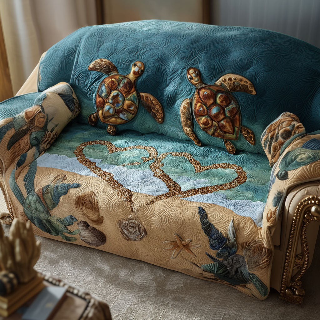 Turtle Sea Drift Quilted Sofa Cover Couch Cover Sea Turtle Themed Gifts - Tradiviet
