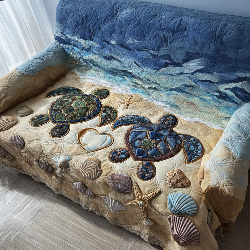 Turtle Shoreline Quilted Sofa Cover Sofa Chaise Cover Sea Turtle Gift Shop - Tradiviet