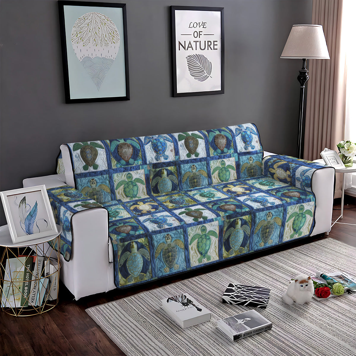 Turtle Tide Quilted Sofa Cover Creative Home Room Decor Cozy Living Gift Ideas - Tradiviet