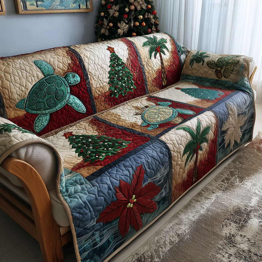 Turtle Wonderland Shore Quilted Sofa Cover Holiday Couch Covers Sea Turtle Gifts For Her - Tradiviet