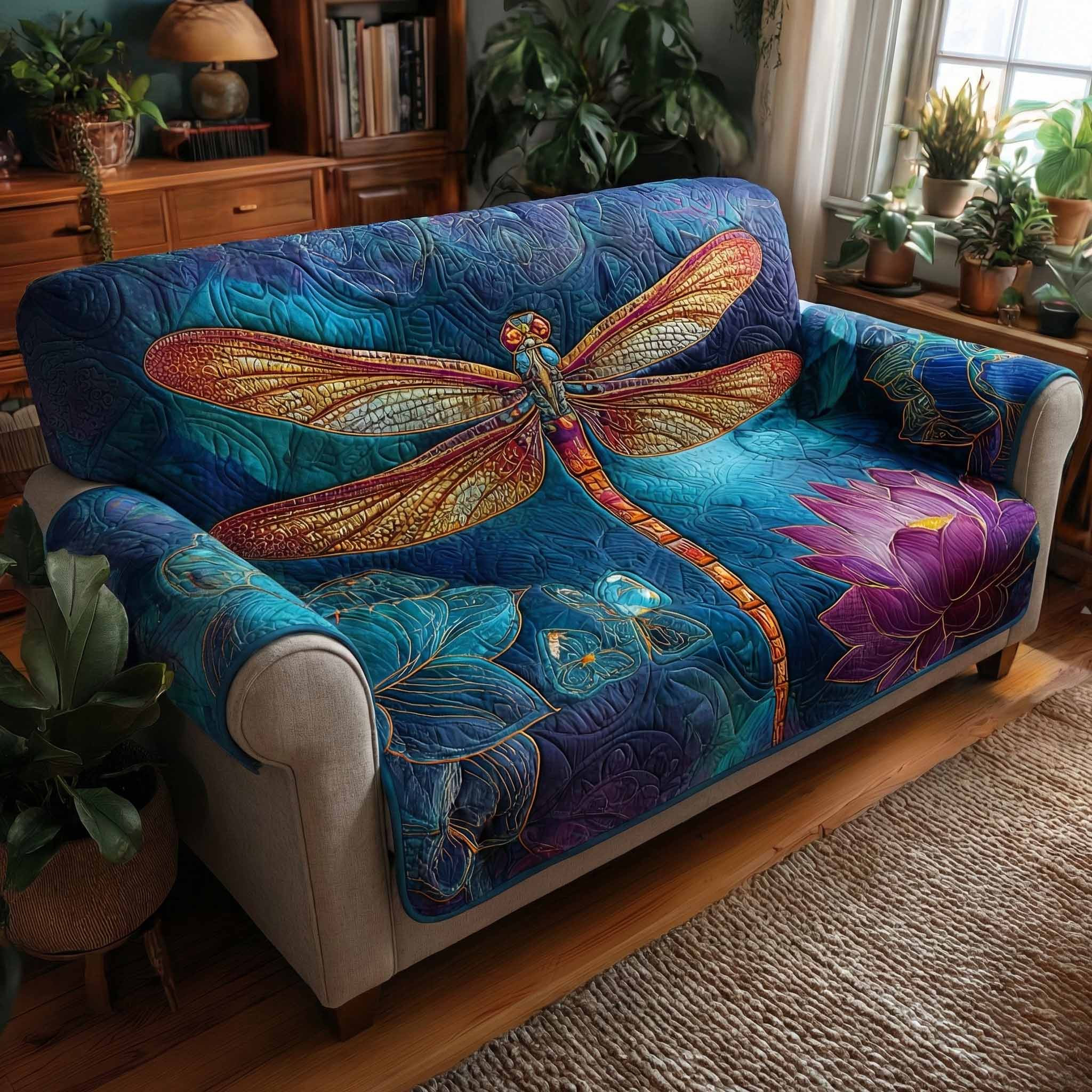 Twilight Dragonfly Quilted Sofa Cover Furniture Covers For Sofas Unusual Dragonfly Gifts - Tradiviet