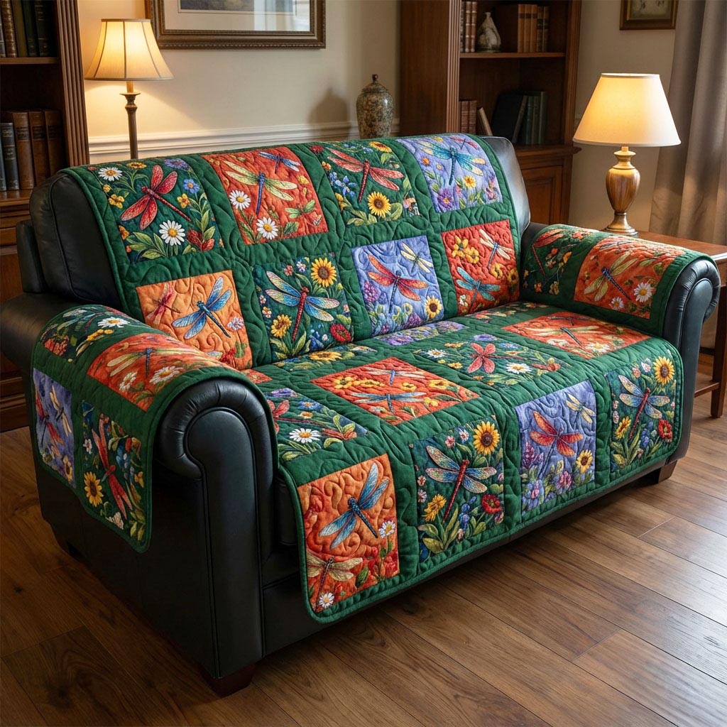 Twilight Dragonfly Quilted Sofa Cover Stylish Home Room Decor Best Dragonfly Christmas Gifts - Tradiviet