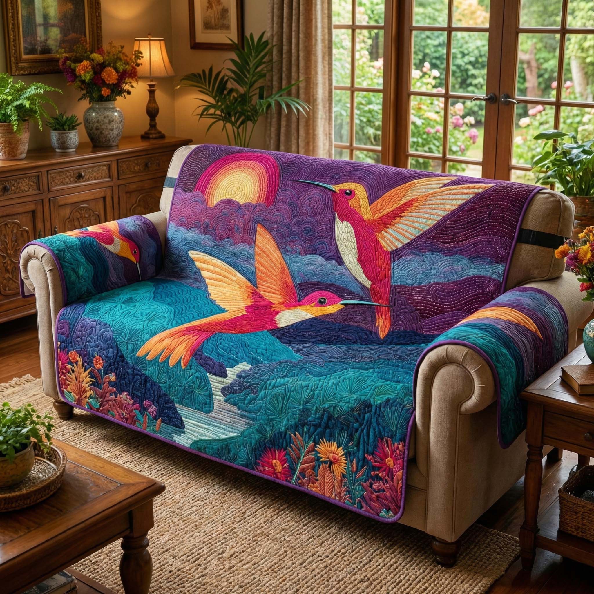 Twilight Flight Quilted Sofa Cover Cozy Home Couch Cover Top Home Decor Gifts - Tradiviet