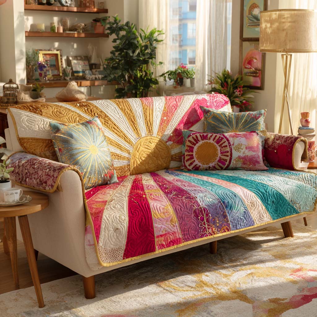 Twilight Flora Sunrise Quilted Sofa Cover Living Room Decorations Mother' Day Special Gifts - Tradiviet