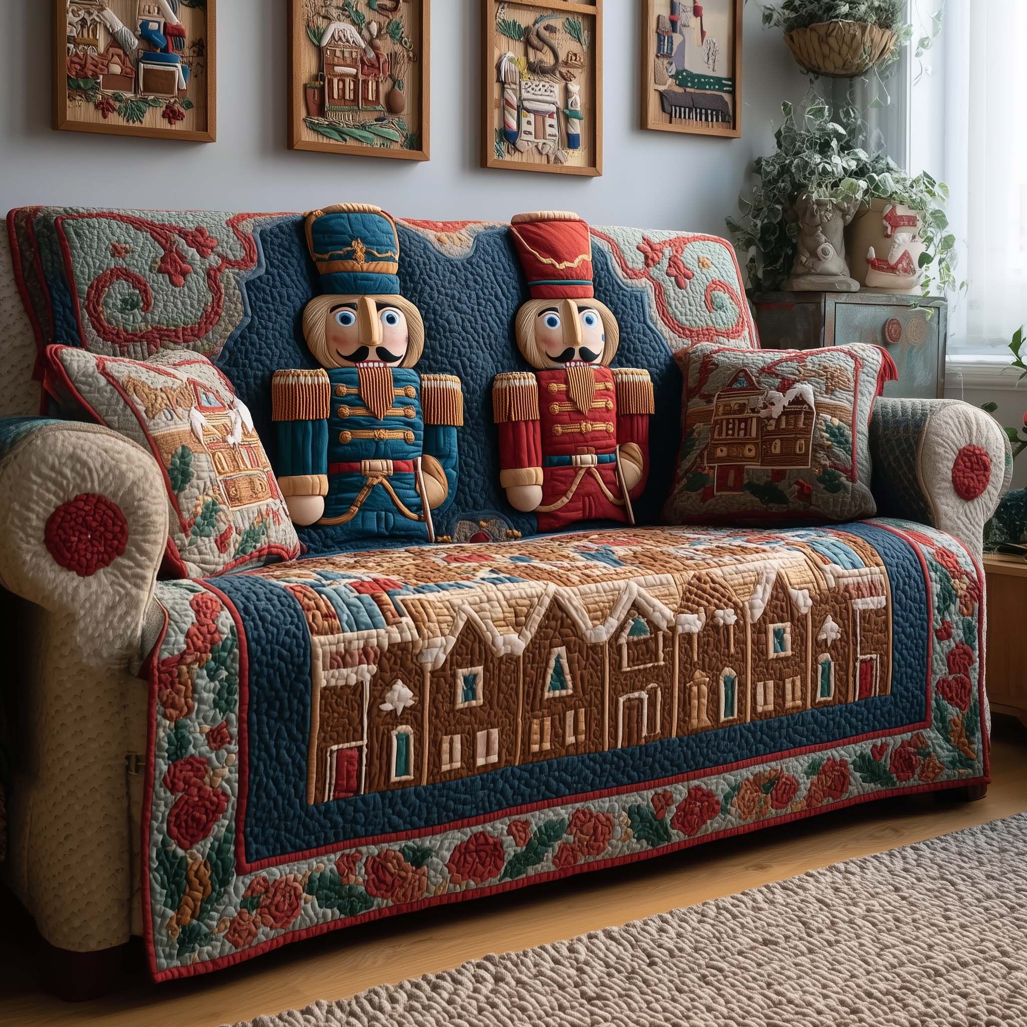 Twin Nutcracker Quilted Sofa Cover Christmas Home Couch Cover Unique Home Decor Finds - Tradiviet