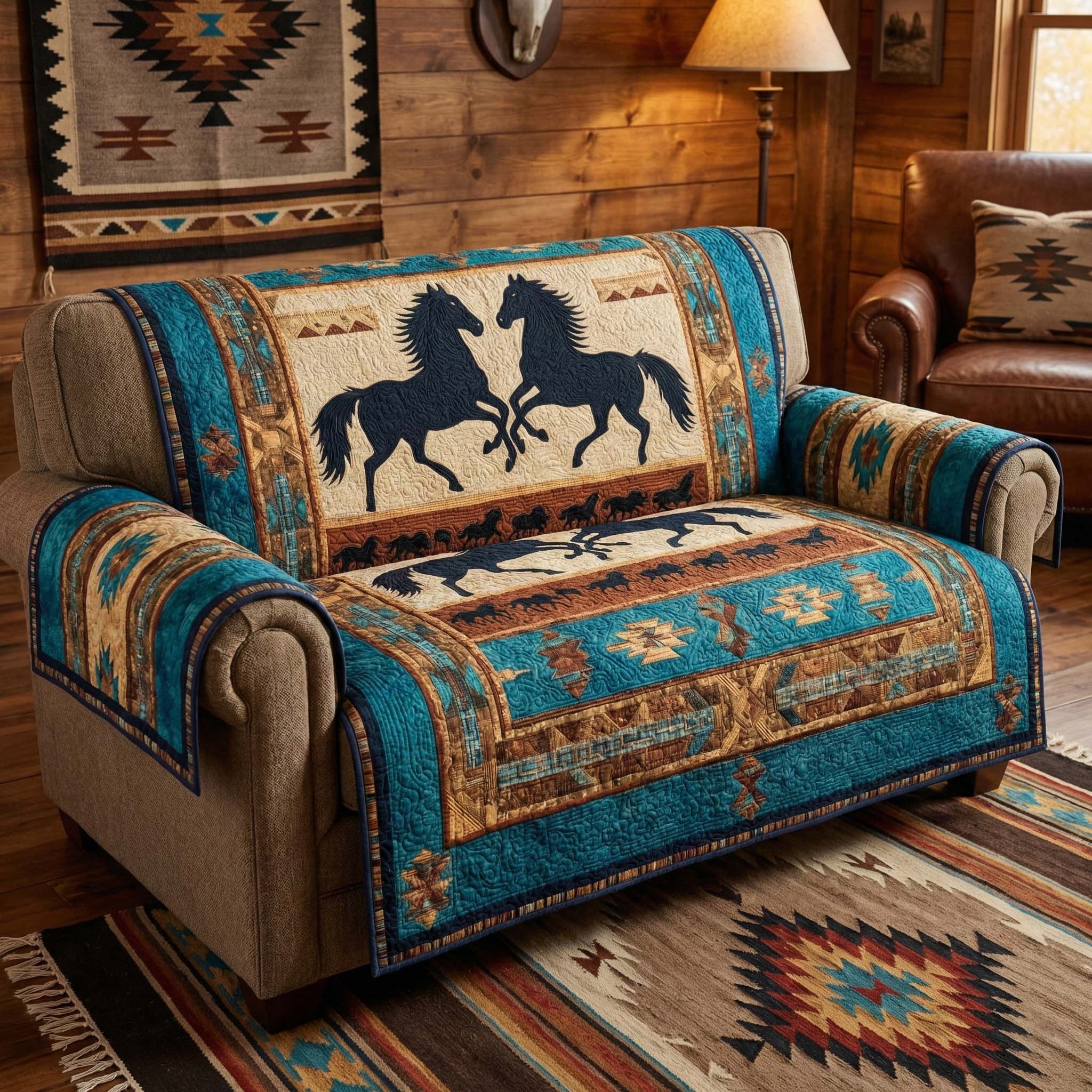 Twin Stallions Quilted Sofa Cover Cozy Home Couch Cover Unique Home Decor Finds - Tradiviet