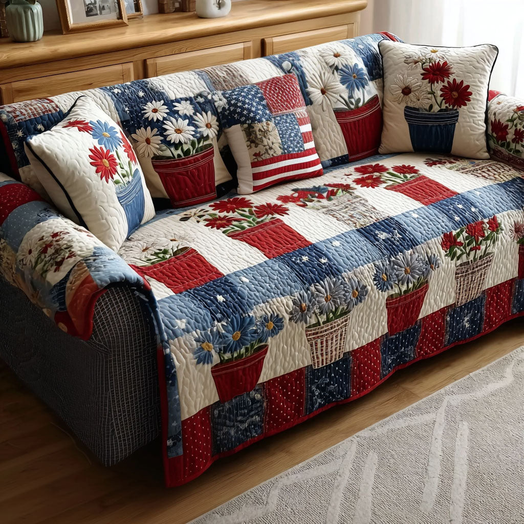 Union Bloom Quilted Sofa Cover Cool Couch Covers Patriotic Gifts For Veterans - Tradiviet