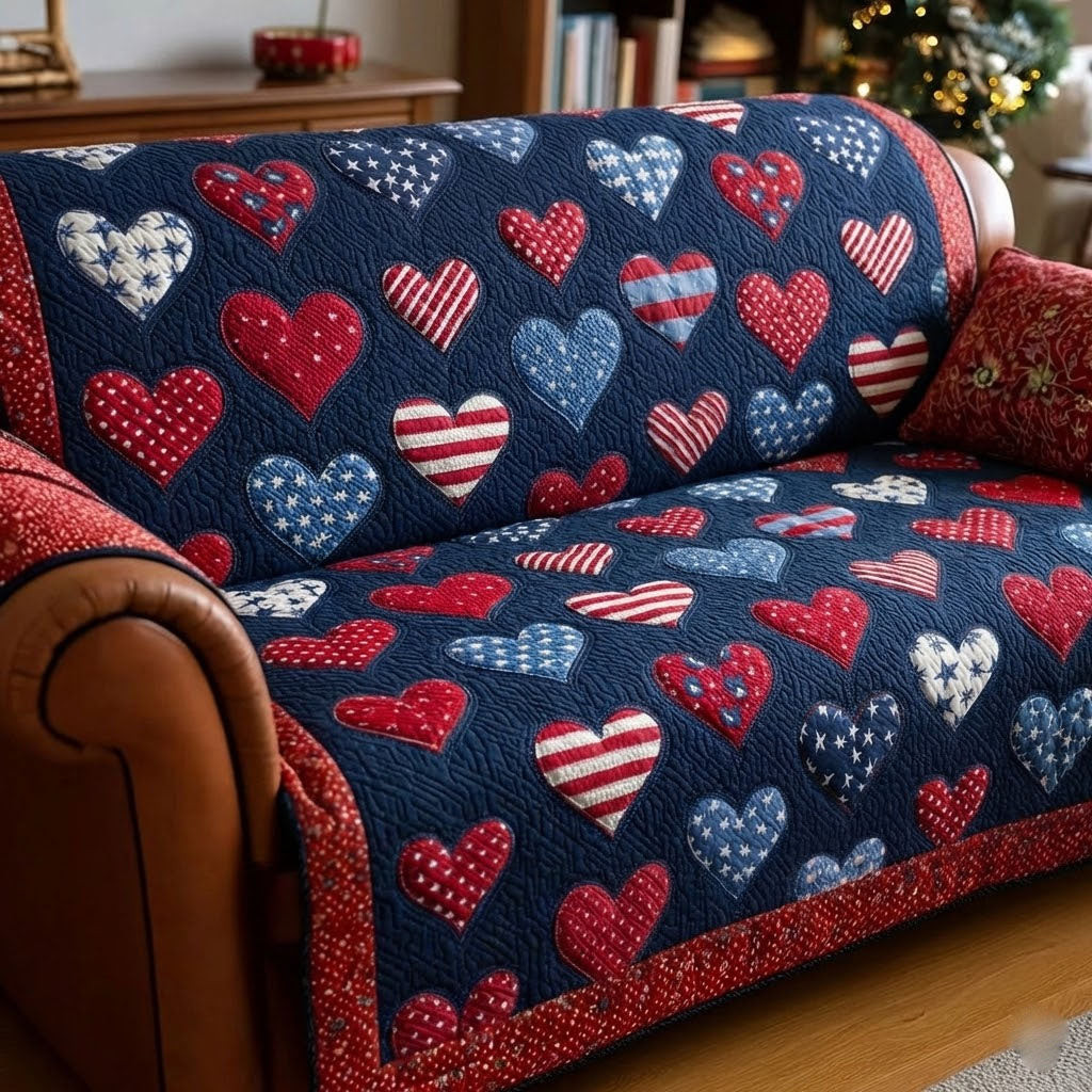 Union Spirit Quilted Sofa Cover Sofa Blanket Cover Patriots Gifts For Dad - Tradiviet