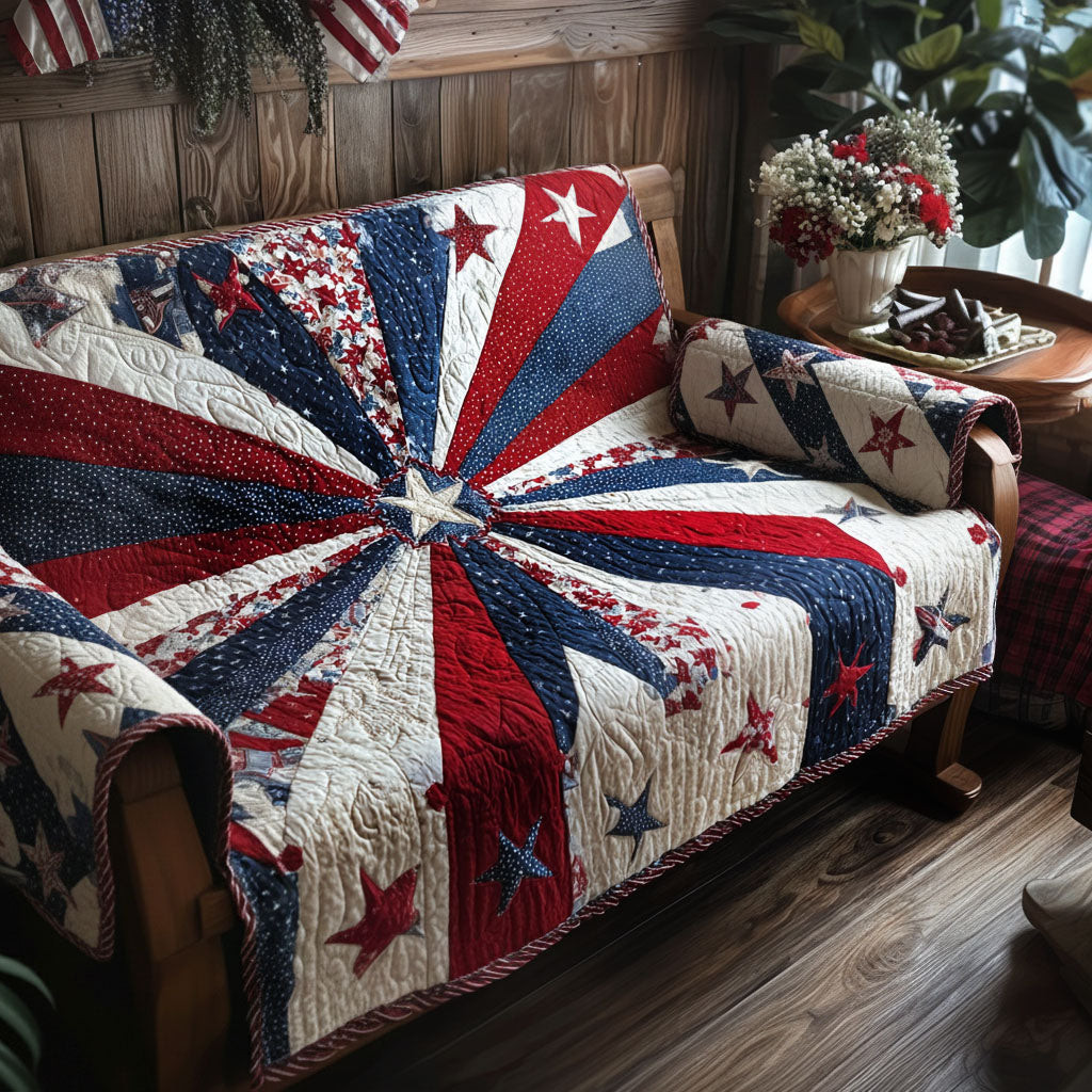 Union Star Bloom Quilted Sofa Cover Best Slipcovers Patriotic Fathers Day Gifts - Tradiviet