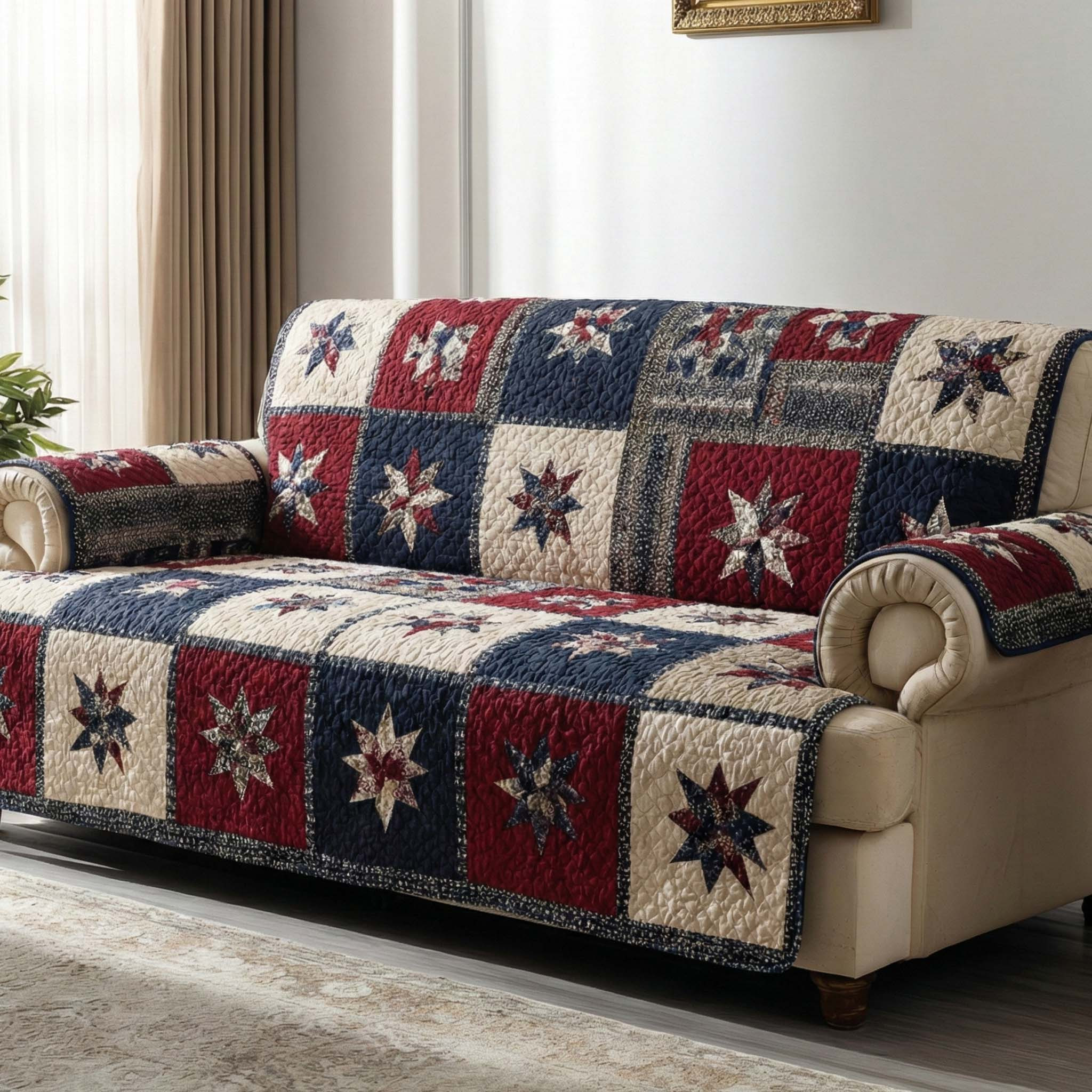 Union Stars Quilted Sofa Cover Couch Cushion Covers Gift Delivery Texas - Tradiviet