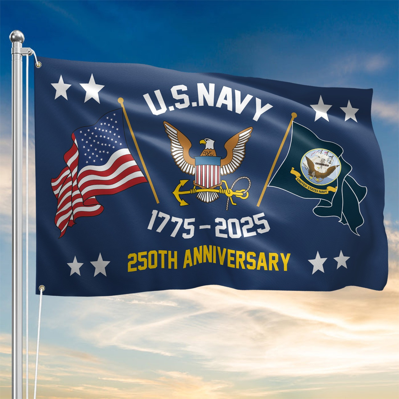 United States Navy 250Th Anniversary Flag 1775 2025 USN Merch Veteran Home Decor Ideas - Tradiviet