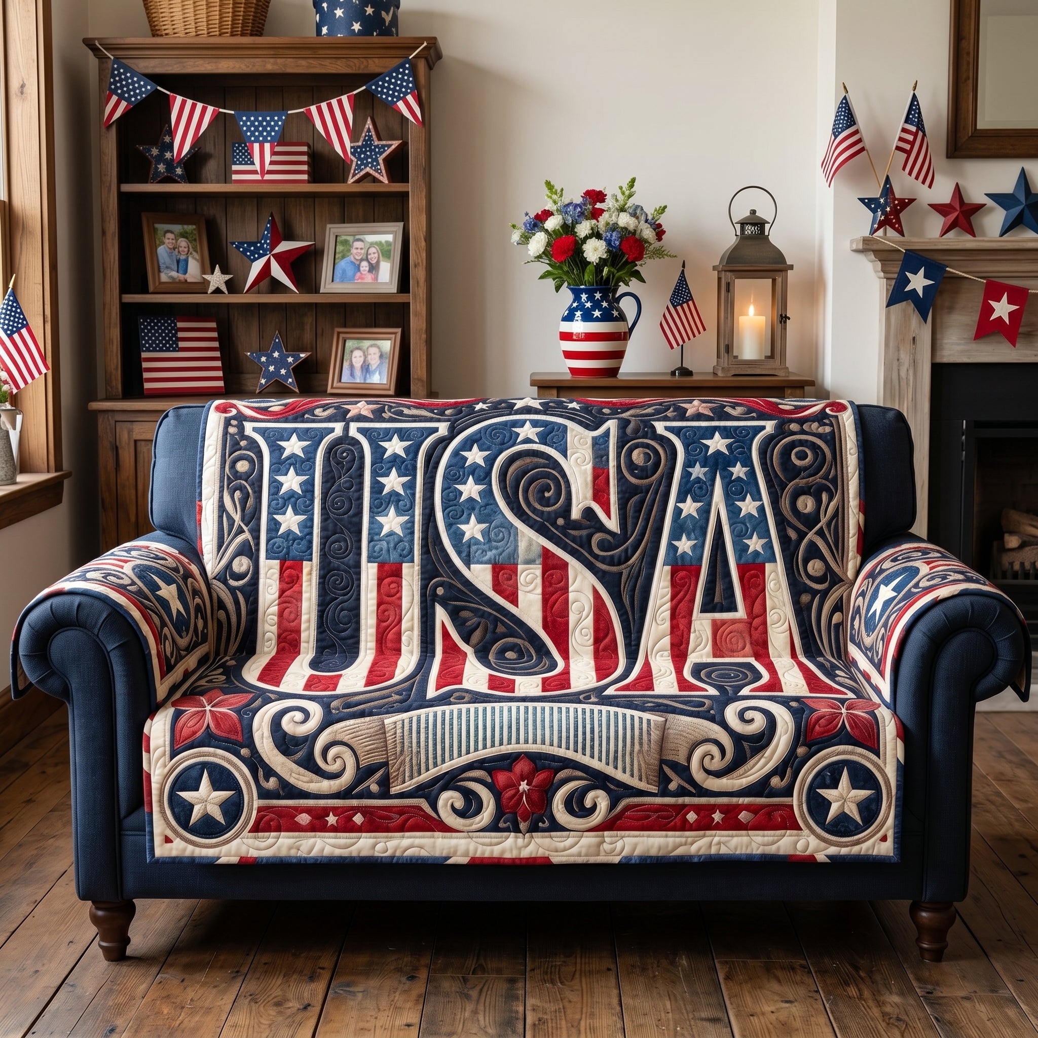 United We Stand Quilted Sofa Cover Beautiful Home Room Decor Top Home Decor Gifts - Tradiviet