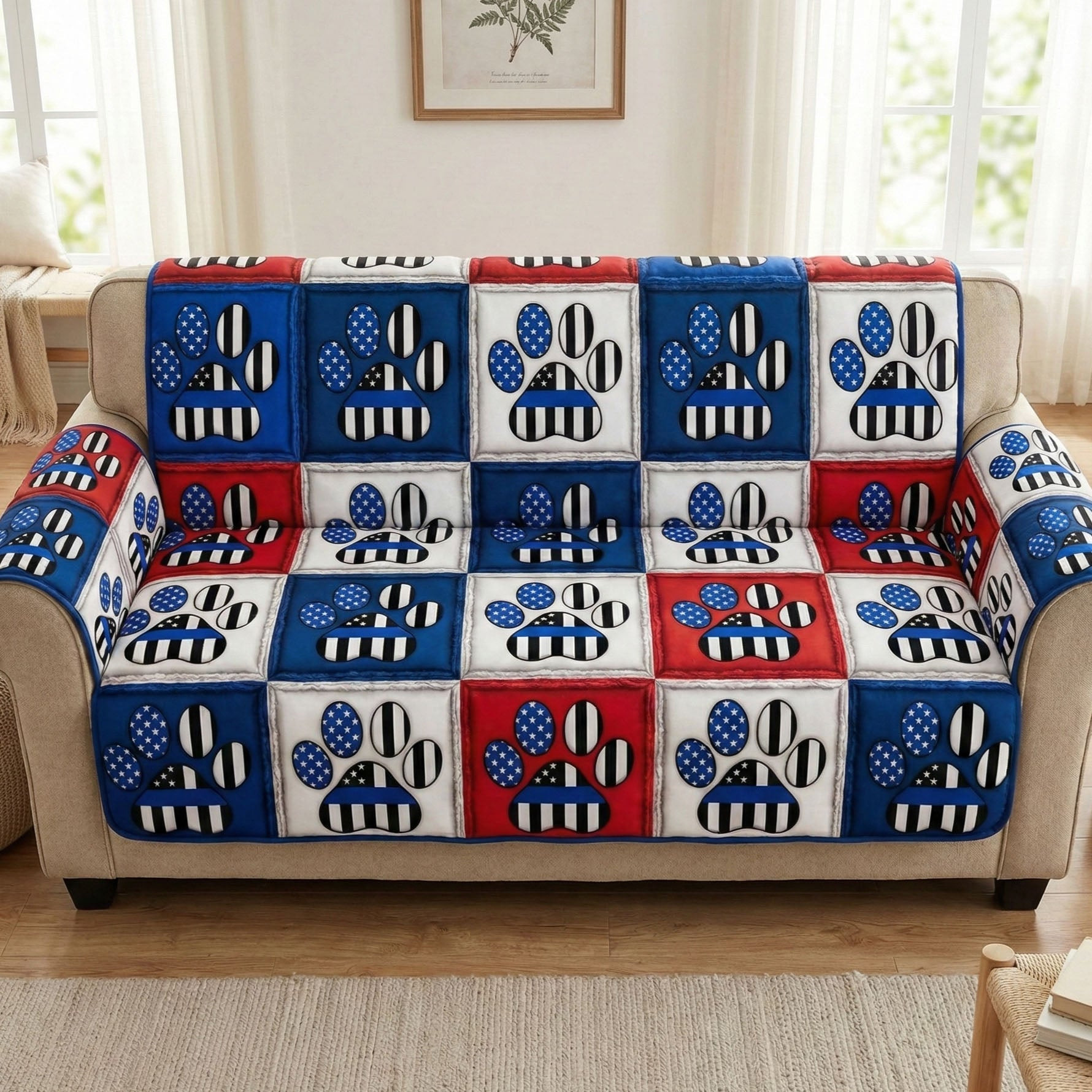 Unity Paws Quilted Sofa Cover Large Couch Cover Fourth Of July Gift Ideas - Tradiviet