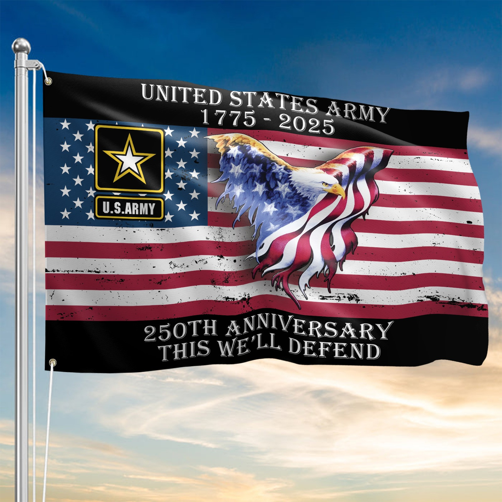 U.S Army 250Th Anniversary 1775 2025 Flag This We'll Defend USA Flag Veteran House Decor - Tradiviet