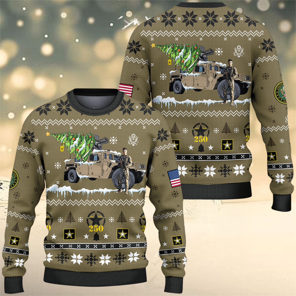 US Army 250Th Anniversary Ugly Christmas Sweater Xmas Outfits Army Veteran Christmas Gifts - Tradiviet - Image 2