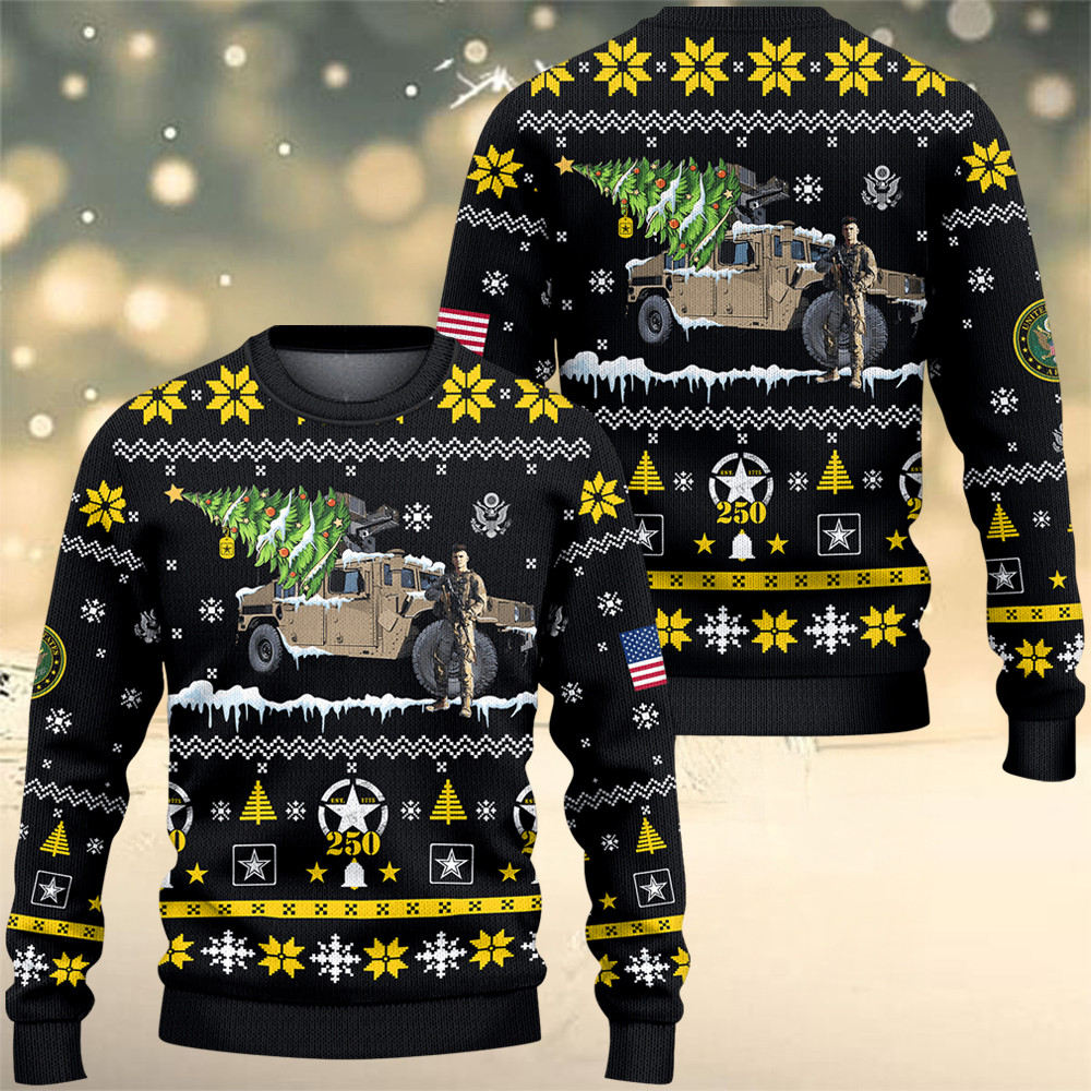 US Army 250Th Anniversary Ugly Christmas Sweater Xmas Outfits Army Veteran Christmas Gifts - Tradiviet
