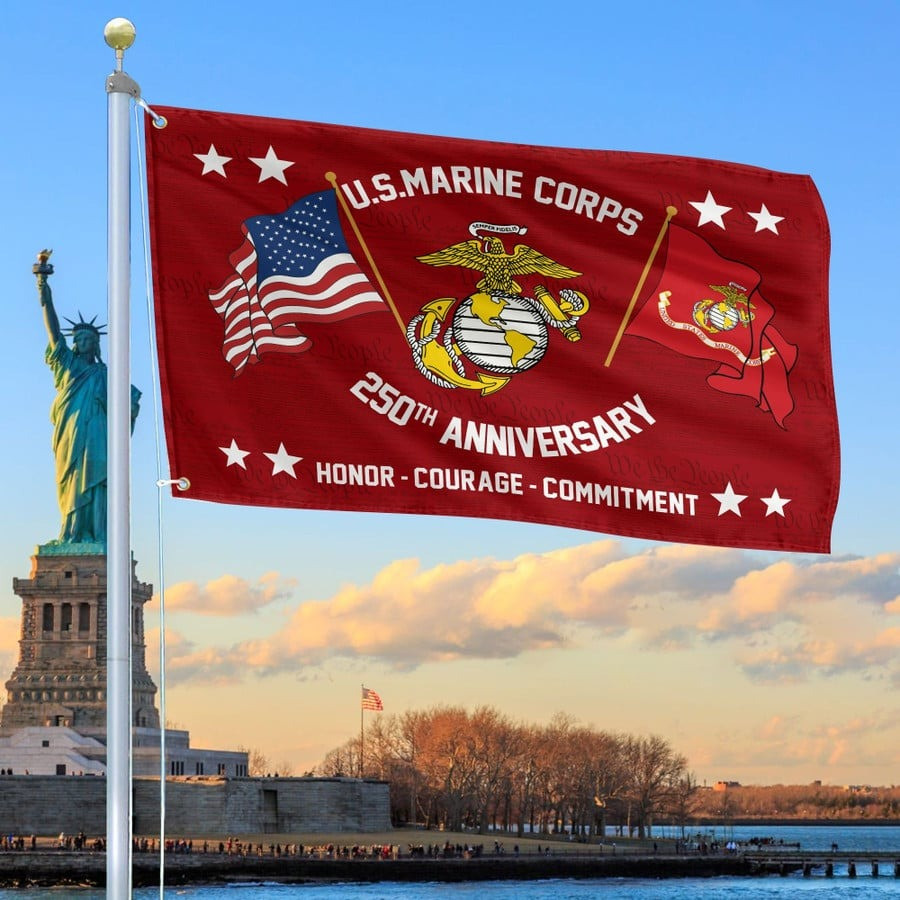 U.S. Marine Corps 250Th Anniversary American Flag Honor Courage Commitment USMC Merch Decor - Tradiviet