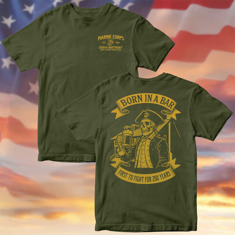 US Marine Corps Born In A Bar Skull 250th Birthday Shirt 2025 Marine Corps Gifts For Him - Tradiviet - Image 2