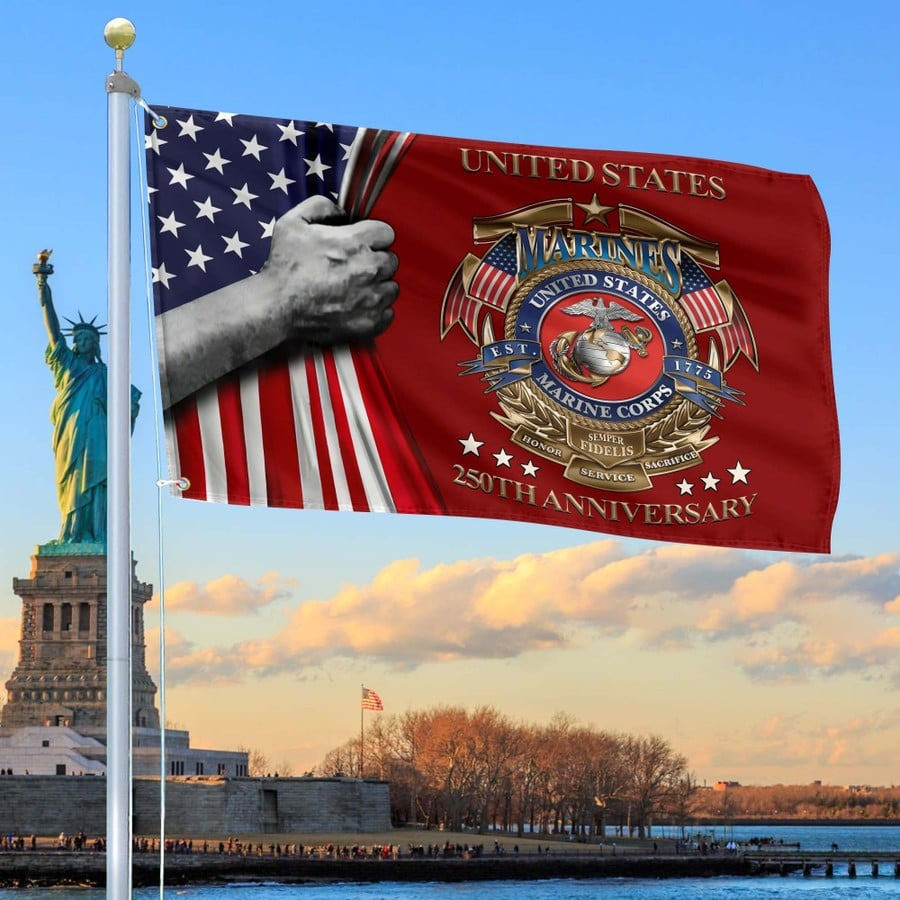 US Marines 250th Anniversary Flag Patriotic Outdoor Decor USMC Merch Gifts For Veteran - Tradiviet