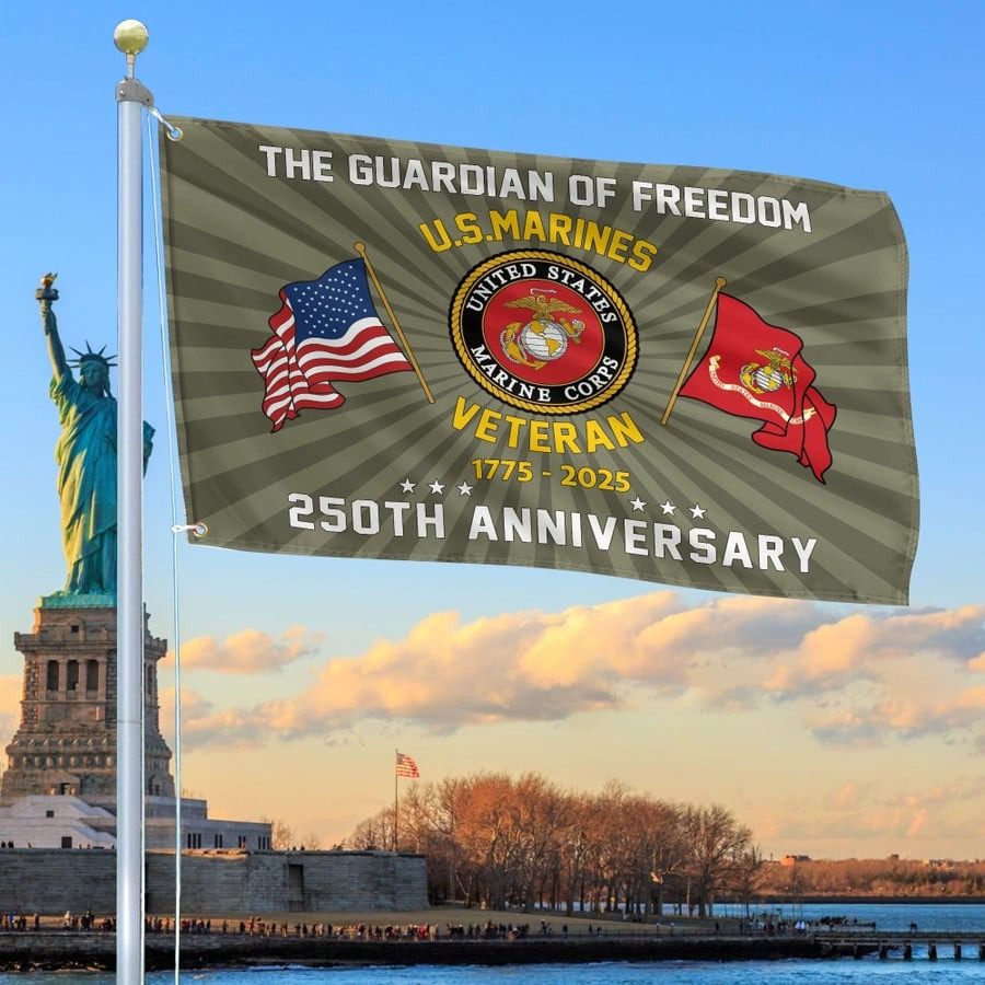 US Marines Veteran Flag The Guardian Of Freedom 250th Anniversary USMC Merch Gifts For Veteran - Tradiviet
