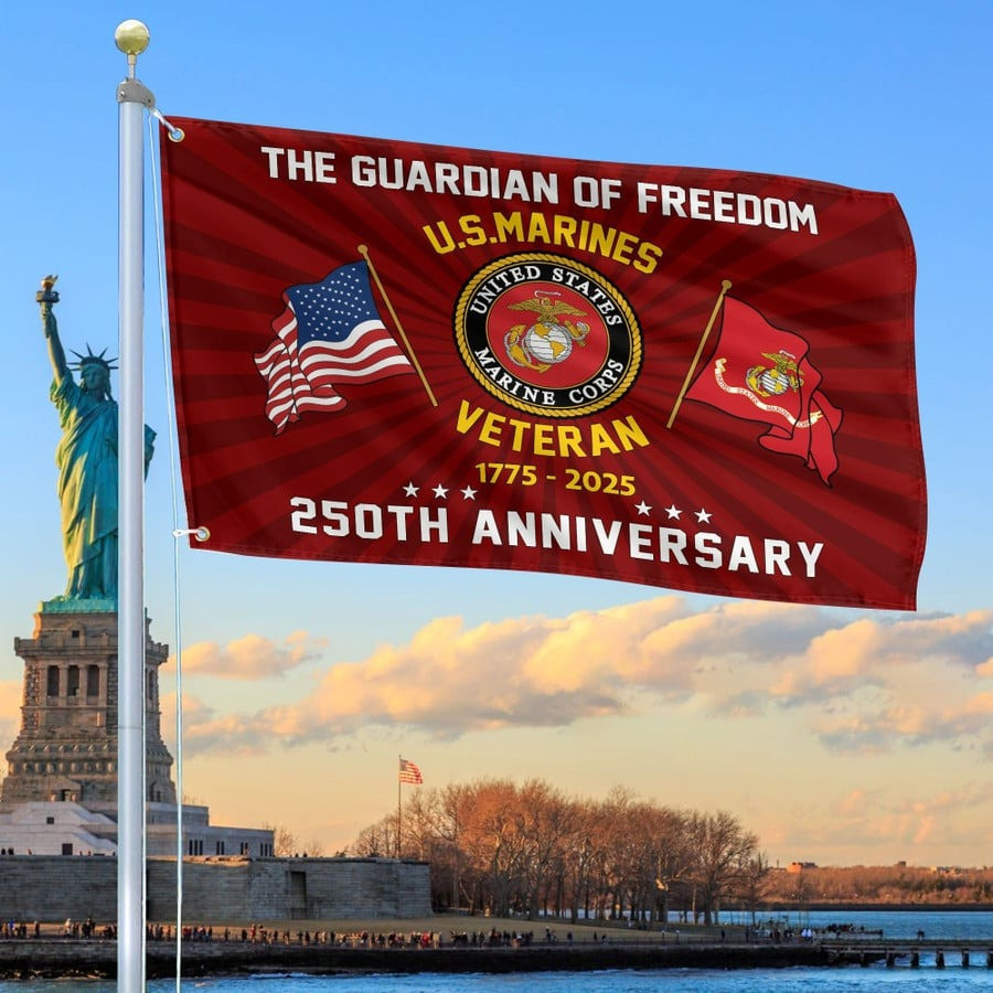 US Marines Veteran Flag The Guardian Of Freedom 250th Anniversary USMC Merch Patriotic Gifts - Tradiviet