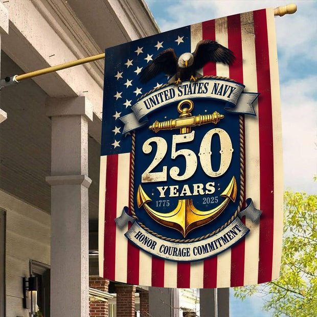 US Navy 250 Years Flag Honor Courage Commitment Flag Patriotic Outdoor Decor Gifts For Veteran - Tradiviet