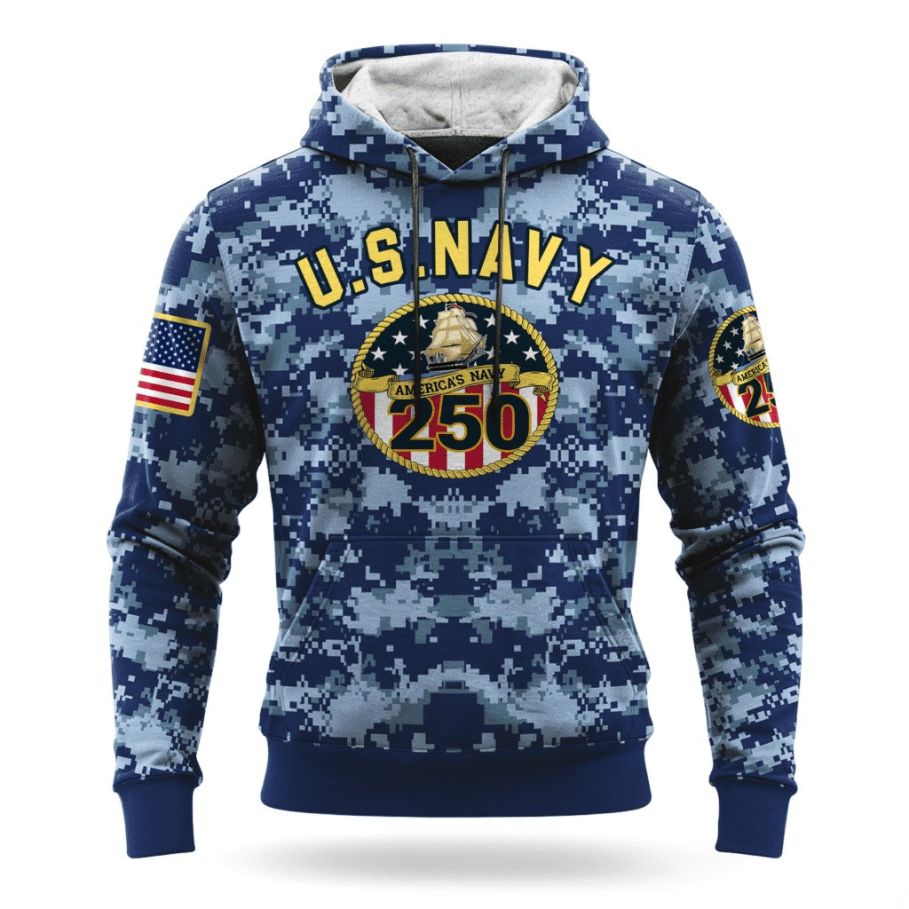 US Navy 250Th Anniversary Camo Hoodie 1775 2025 USN Merch Best Navy Veteran Gifts Christmas - Tradiviet