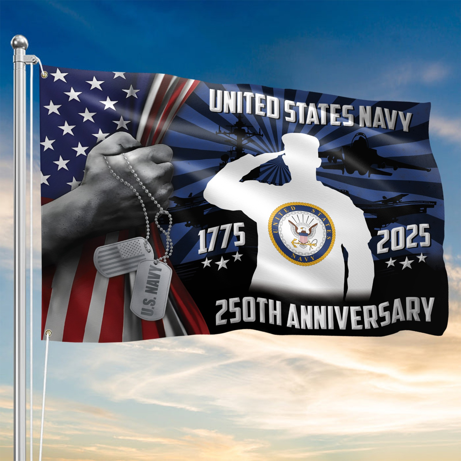 U.S. Navy 250Th Anniversary Flag Inside American Flag USN Merch United States Navy Decor - Tradiviet