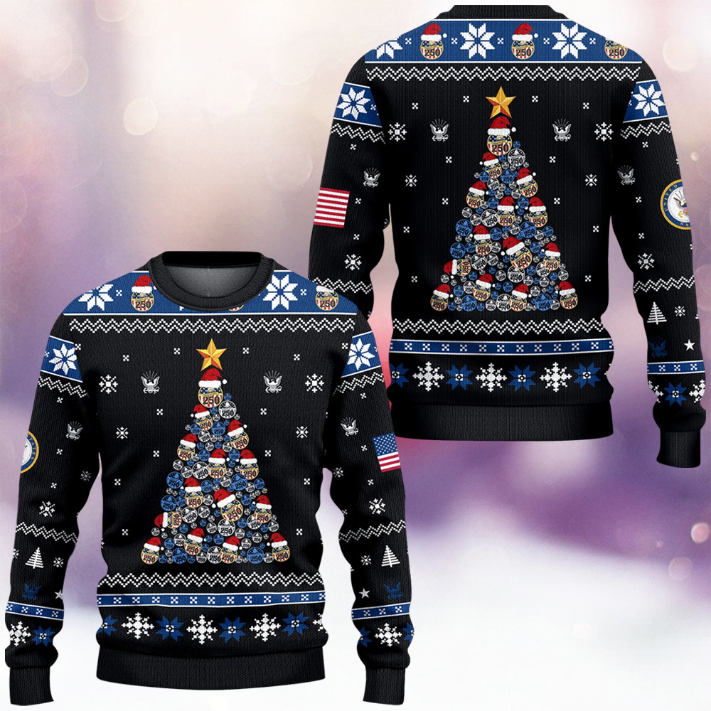 US Navy 250Th Anniversary Ugly Christmas Sweater Winter Apparel Xmas Gifts For Navy Veterans - Tradiviet