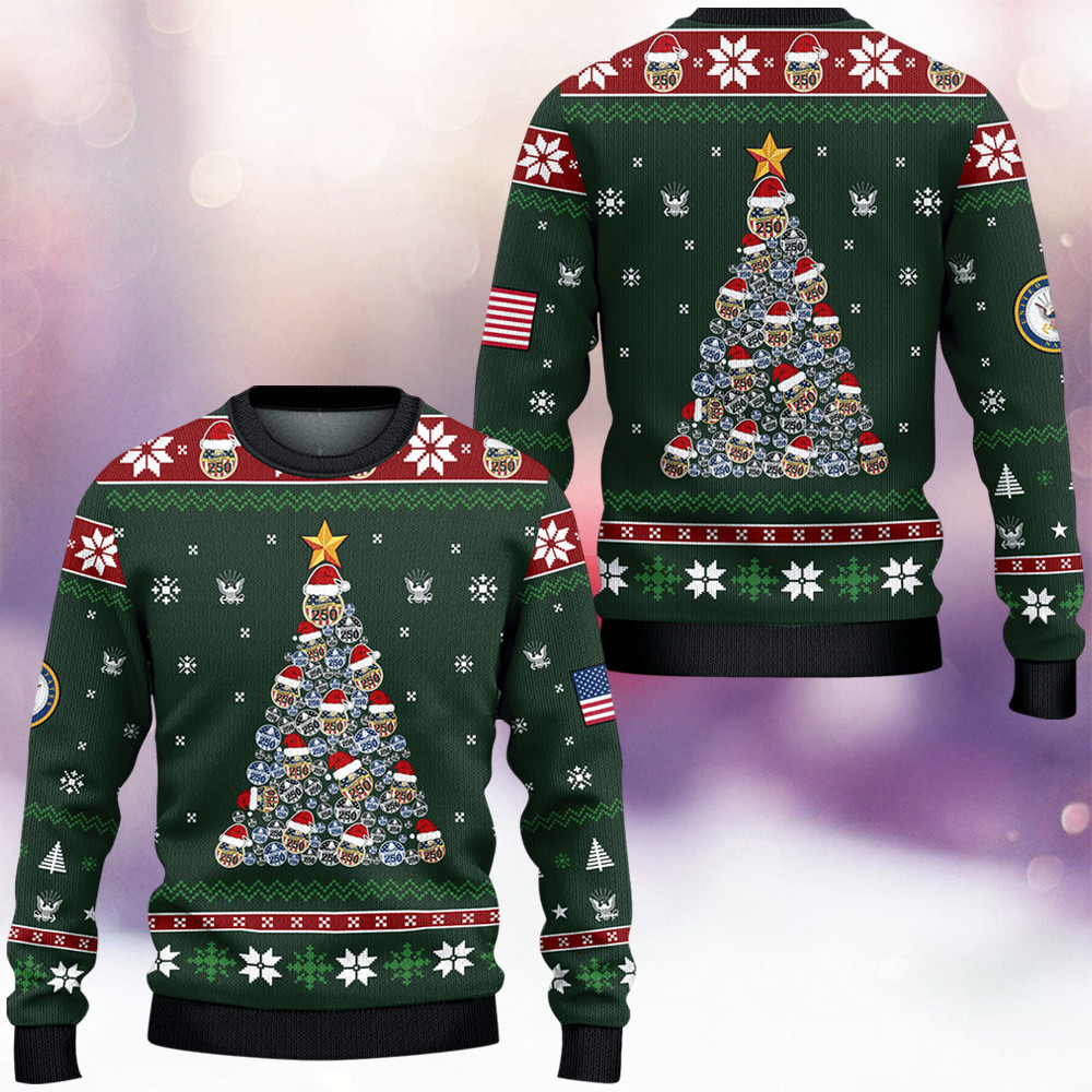 US Navy 250Th Anniversary Ugly Christmas Sweater Winter Apparel Xmas Gifts For Navy Veterans - Tradiviet - Image 2