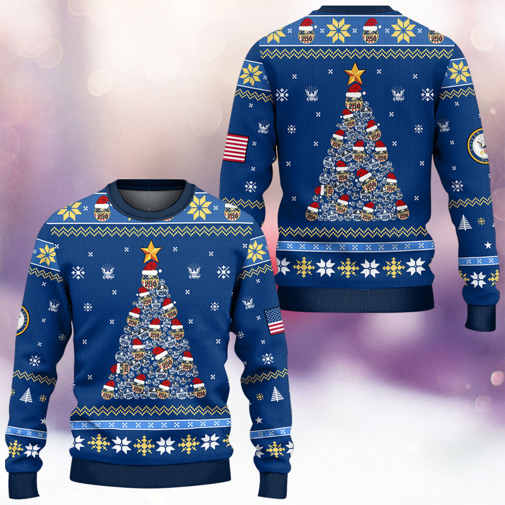 US Navy 250Th Anniversary Ugly Christmas Sweater Winter Apparel Xmas Gifts For Navy Veterans - Tradiviet - Image 3